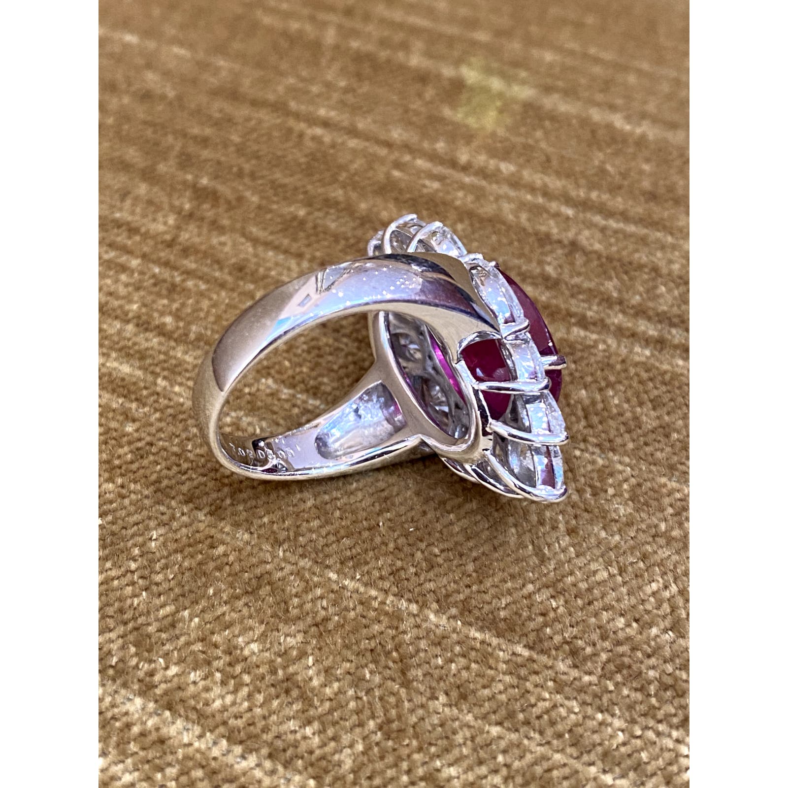 GRS Certified Oval Ruby 7.02 ct in Diamond Halo Ring in Platinum - HM2315SZ