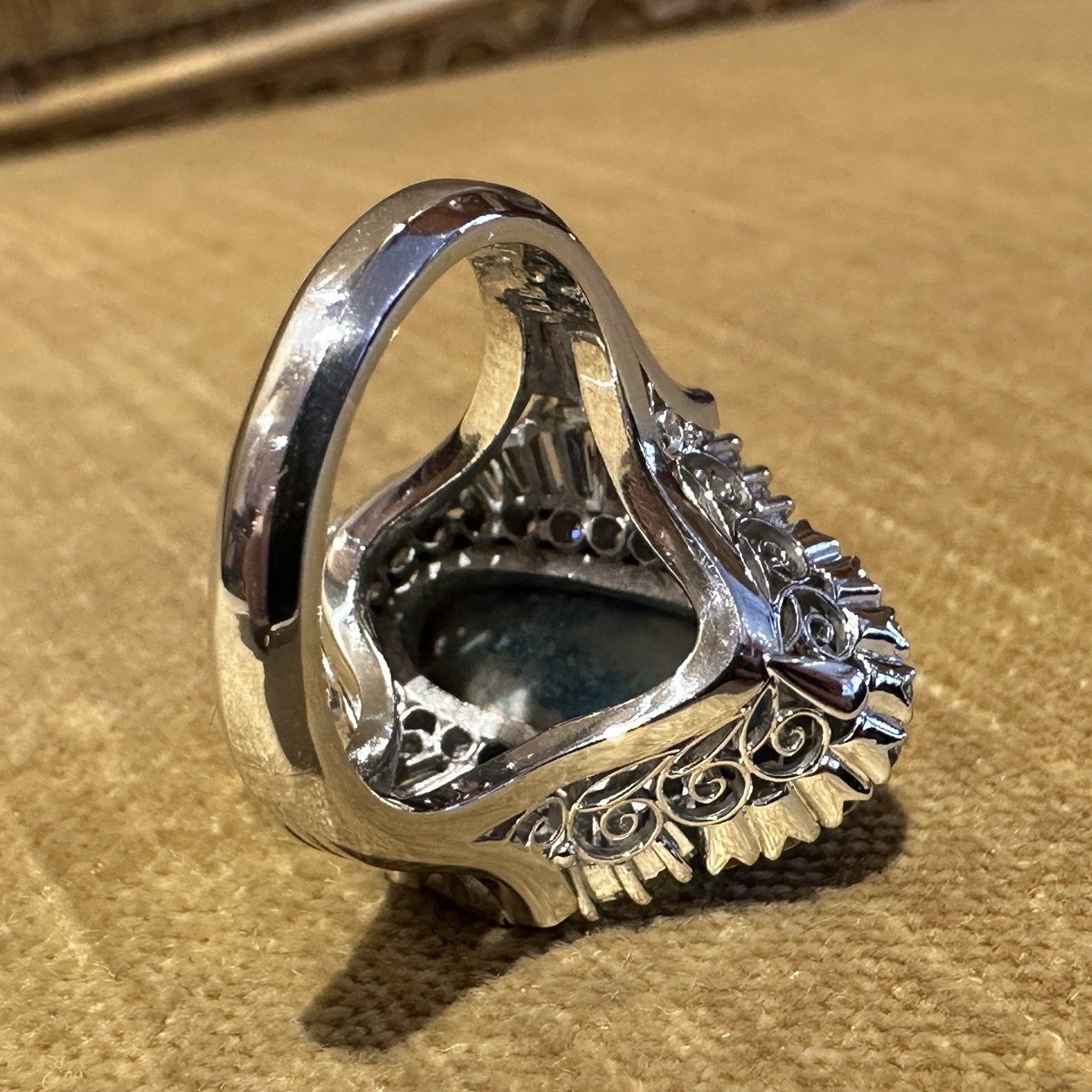 Natural Black Opal 3.77 ct and Diamond Cocktail Ring in Platinum