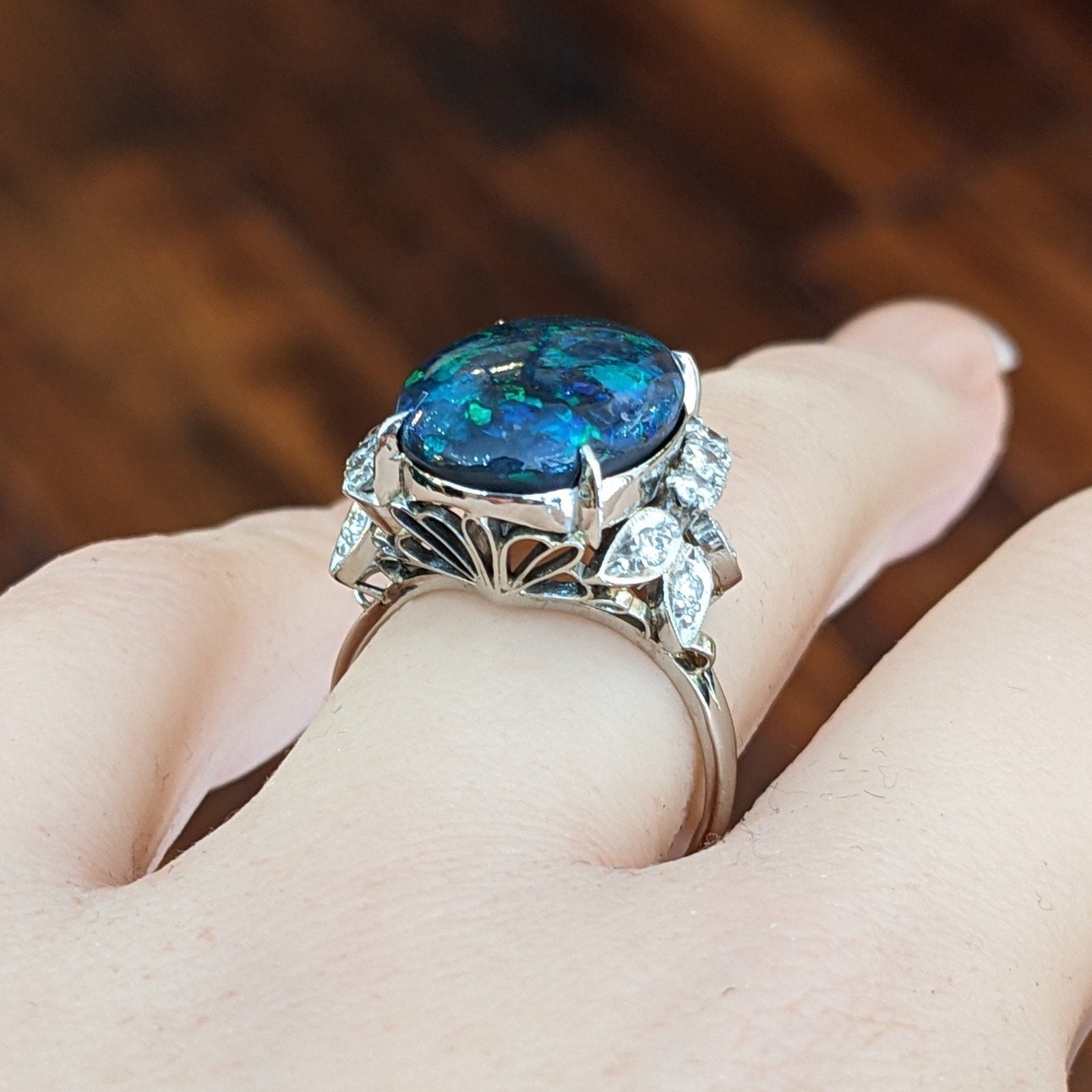 GIA Australian Black Opal and Diamond Ring in Platinum - HM2776BR