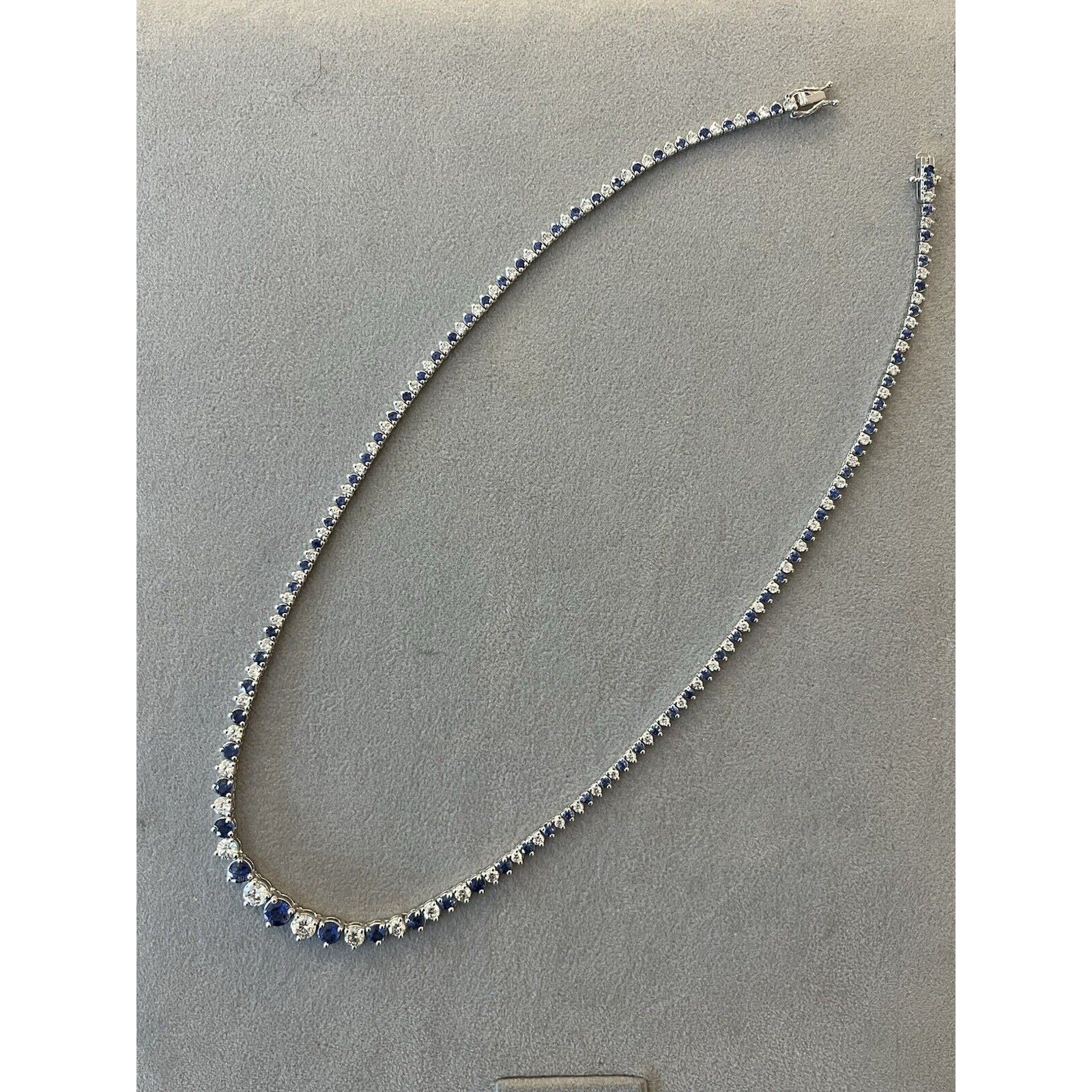 Sapphire & Diamond Riviera Tennis Necklace 17" in 18k White Gold