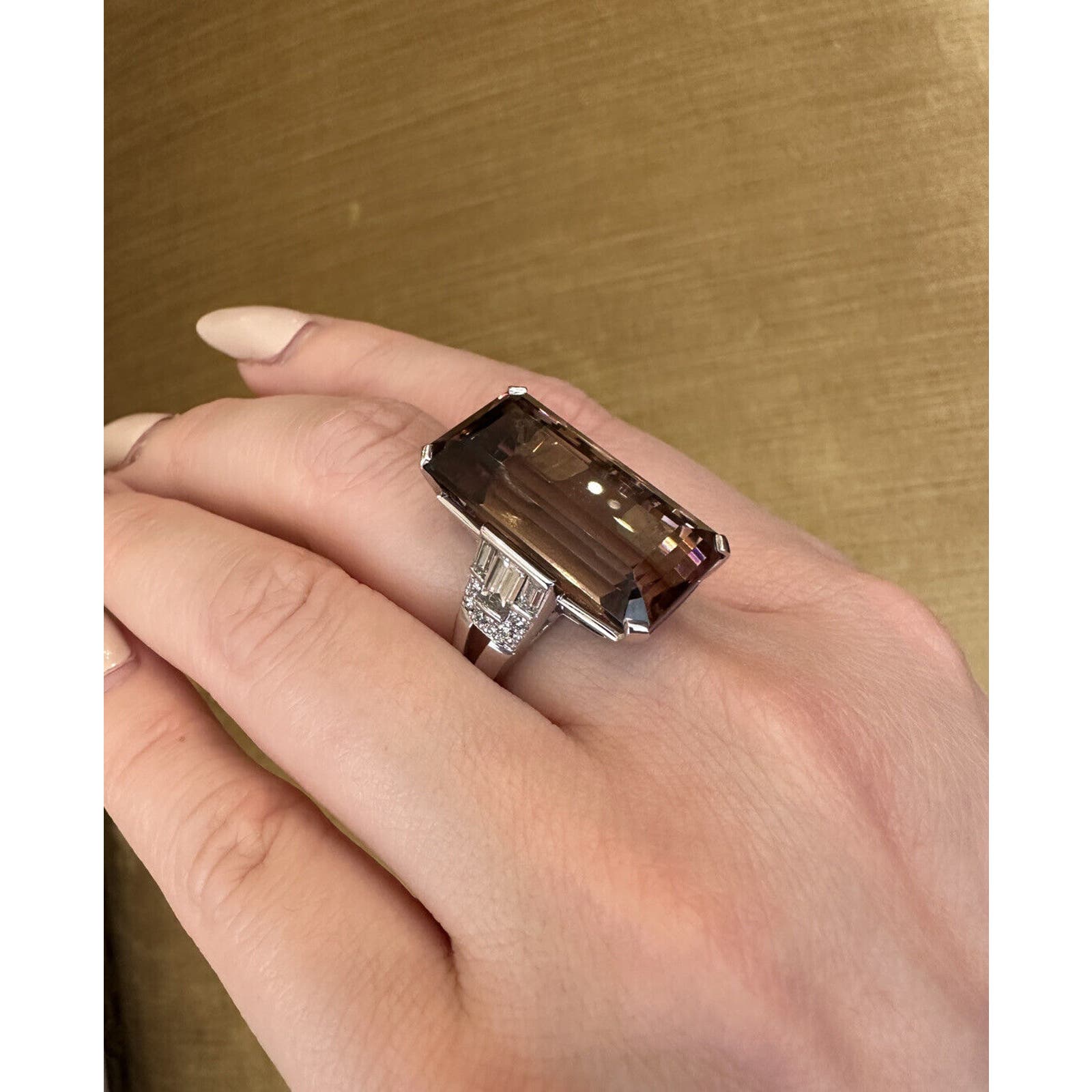 Large 26.97 carat Tourmaline and Diamond Ring in 18k White Gold - HM2415E