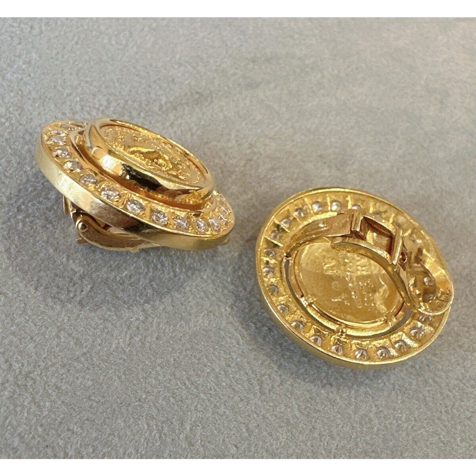 Gold Coin and Diamond Earrings in 18k Yellow Gold