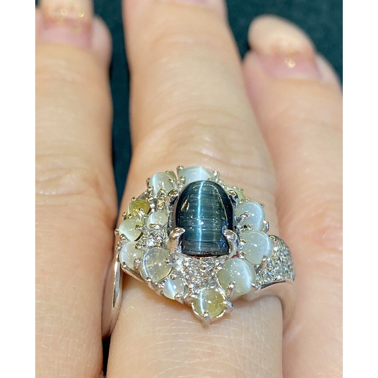 Cats Eye Tourmaline and Chrysoberyl Ring in Platinum