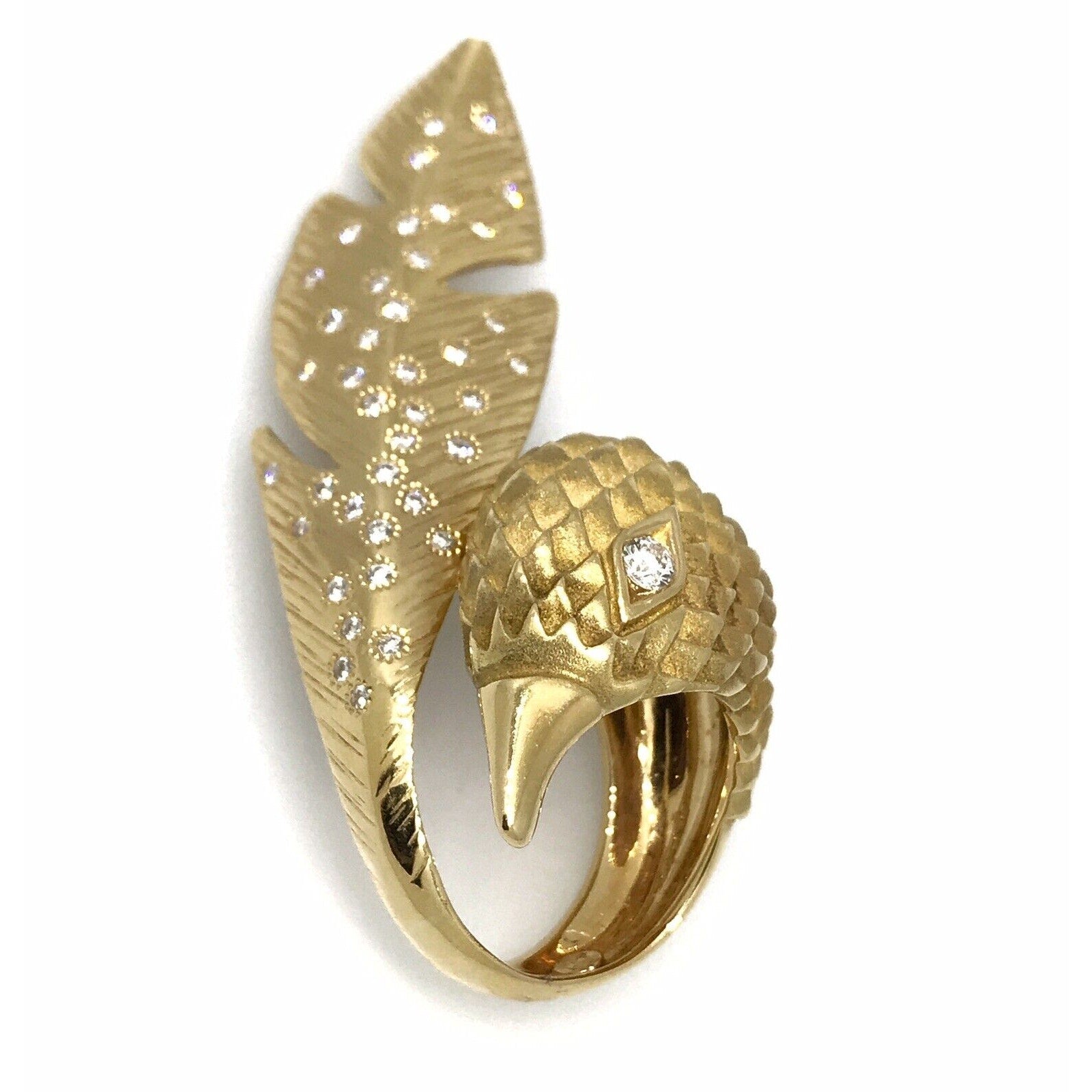 Wilfredo Rosado Bird and Feather Ring with Diamonds in 18k Yellow Gold