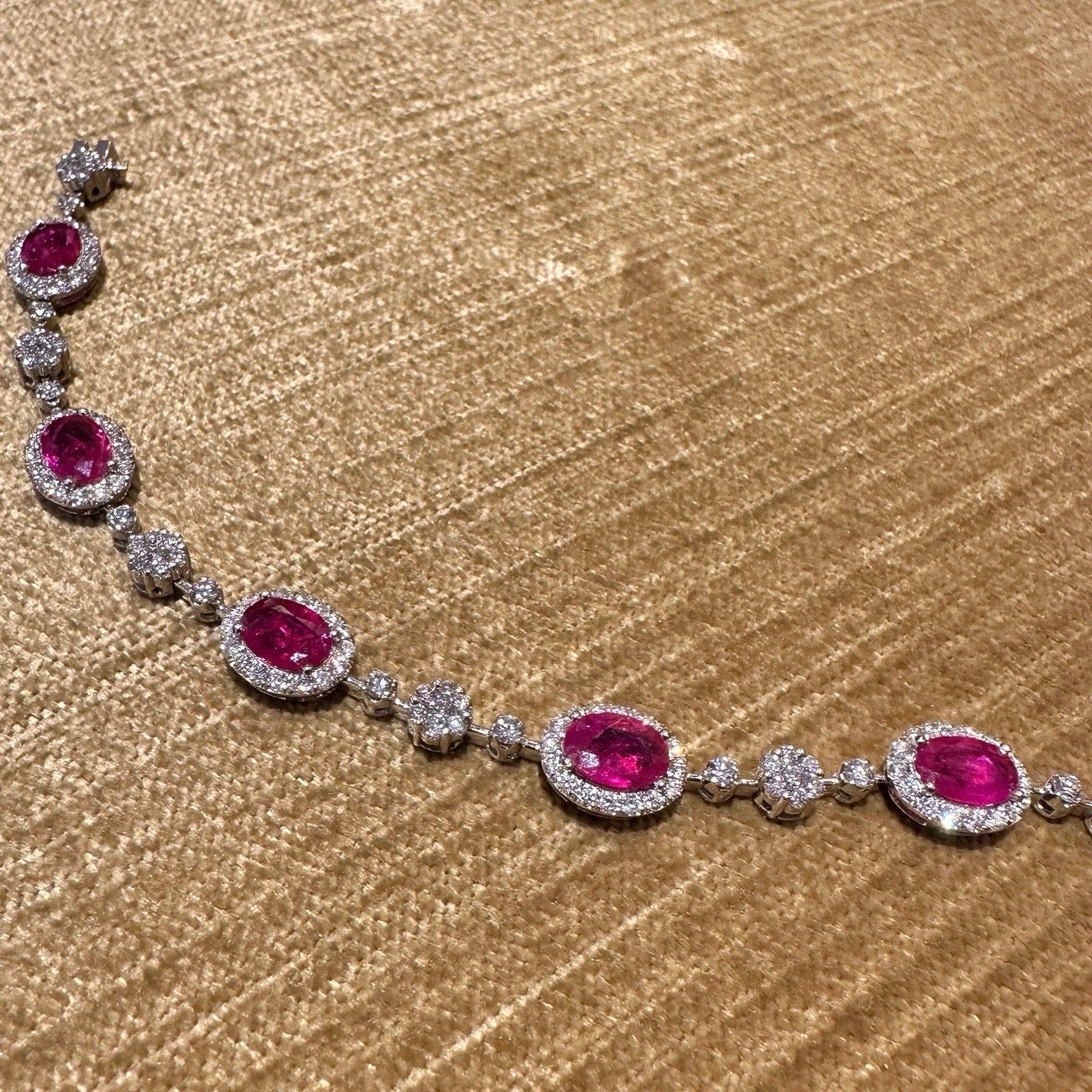 Ruby and Diamond Floret Link Bracelet in 18k White Gold