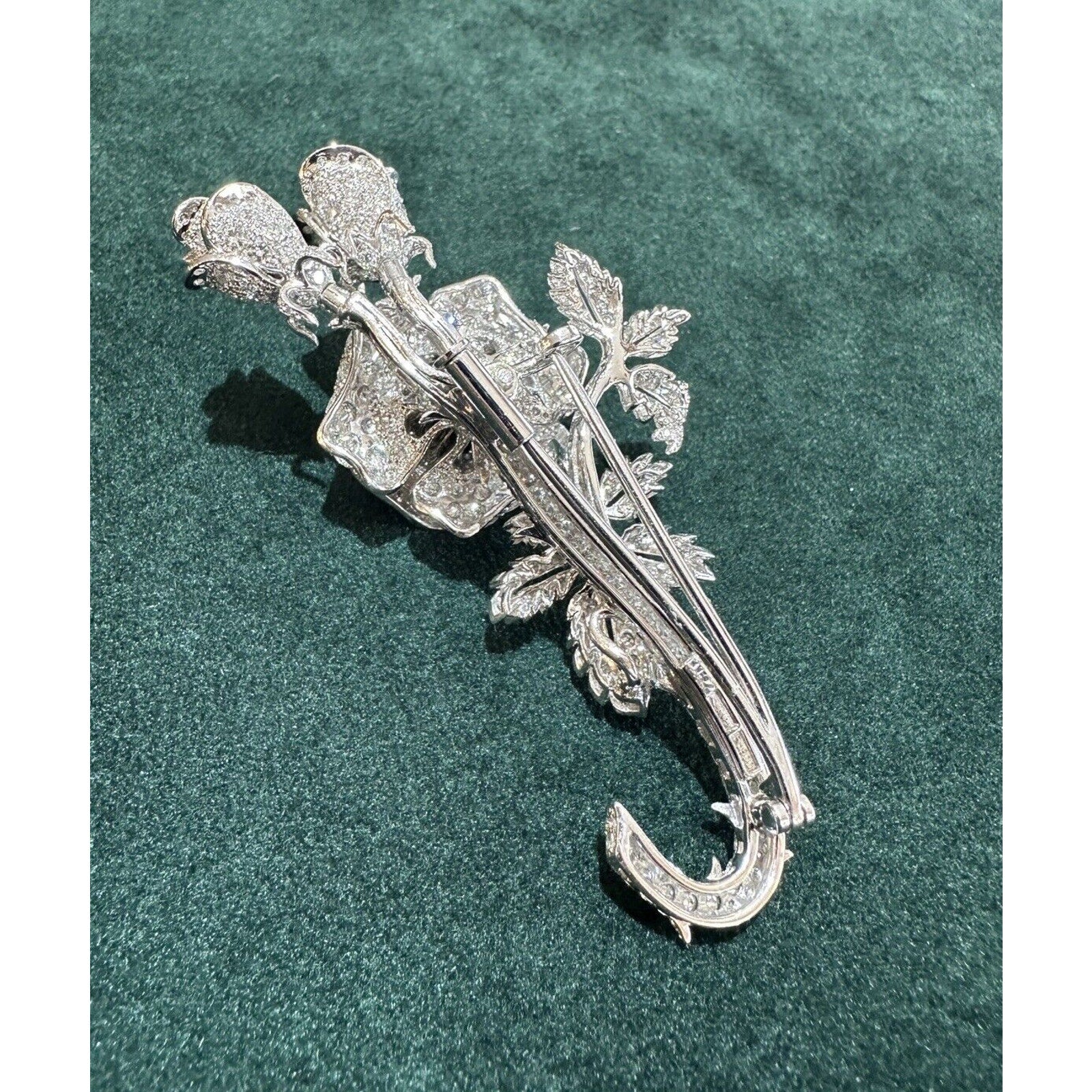 Large Pave Diamond Rose Pin/Brooch 11.22 cttw in Platinum