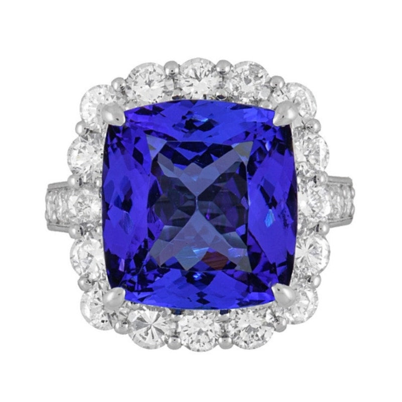 GIA 13.07cts Tanzanite in Diamond Halo Platinum Ring (HM2575ZB)
