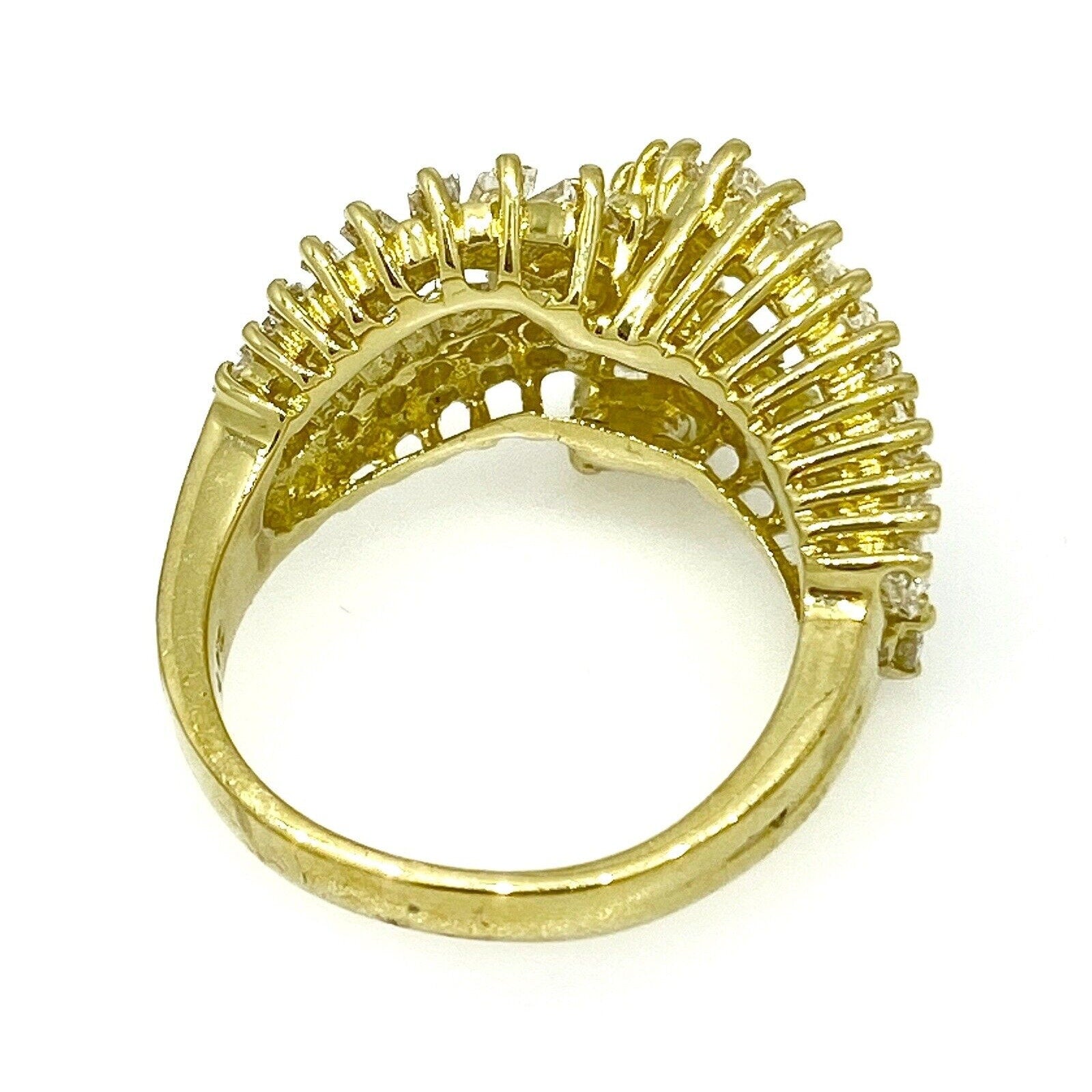 Round and Baguette Diamond Crossover Band Ring in 18K Yellow Gold