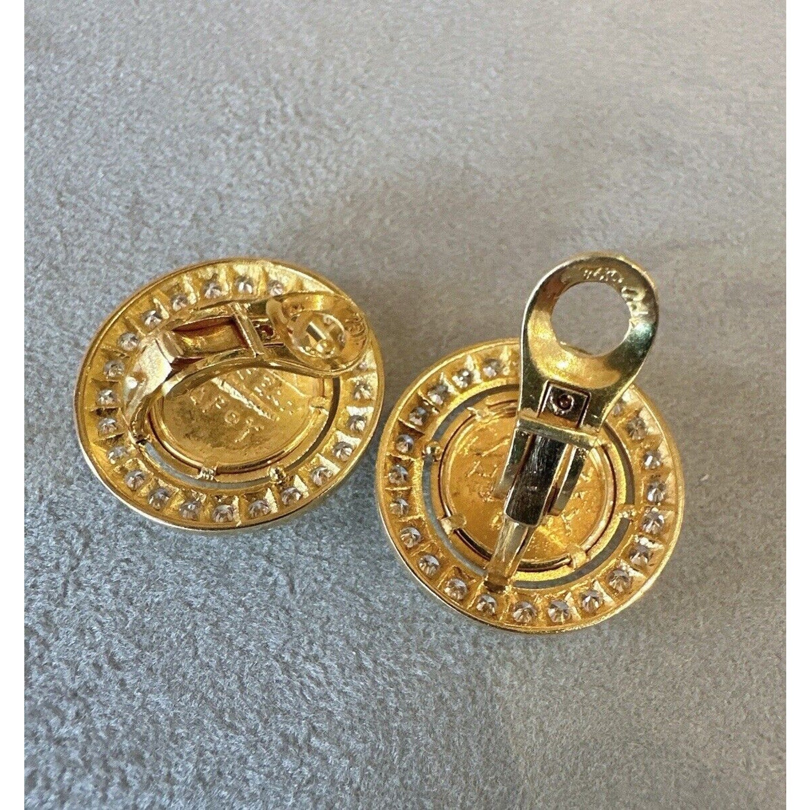 Gold Coin and Diamond Earrings in 18k Yellow Gold