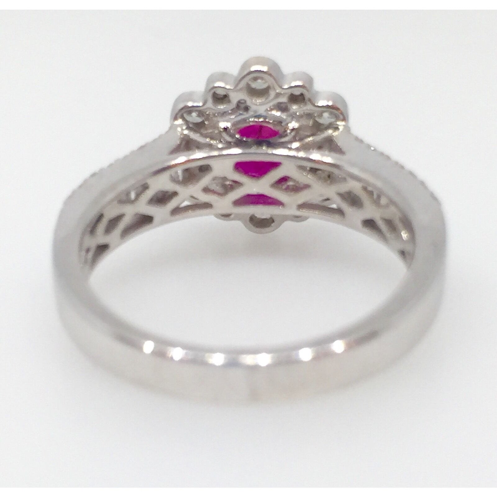 Ruby and Diamond Halo Ring 1.43 cttw in 18K White Gold