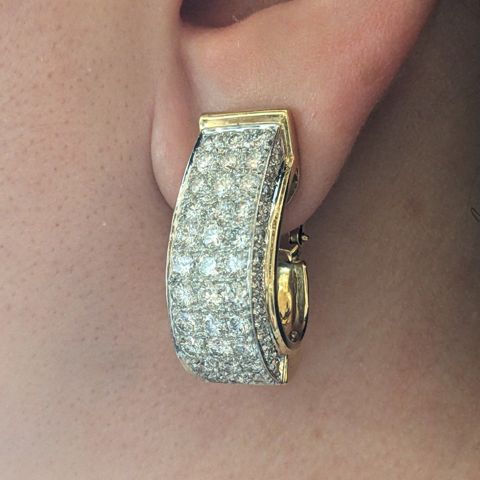 Natural Diamond Wide Pave Hoop Earrings in 18k Yellow/White Gold