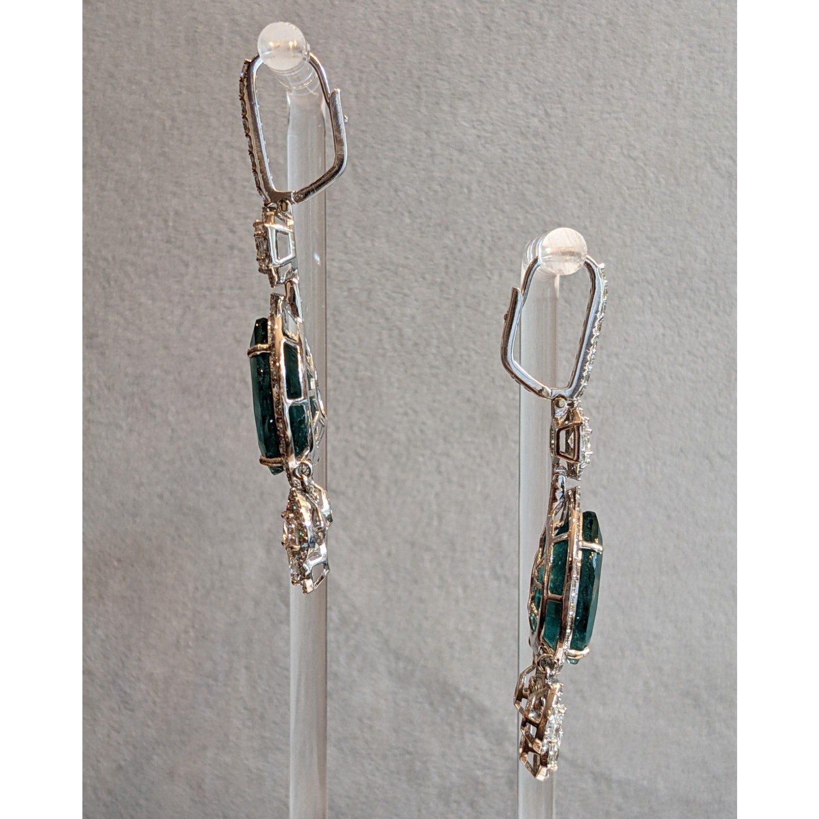 Large Pear Emerald Drop Earrings with Diamonds in 18k White Gold
