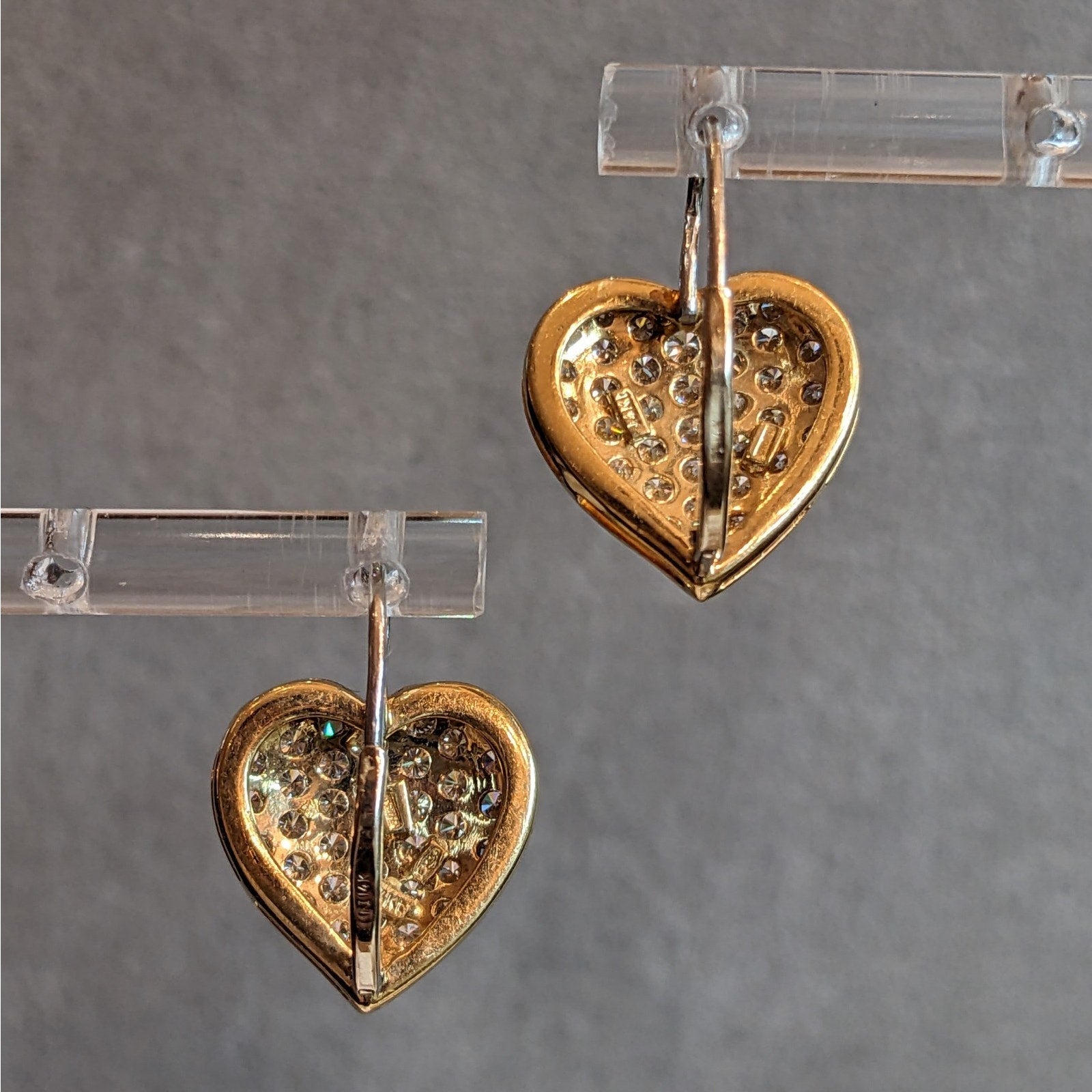 Diamond Pave Heart Drop Earrings in 14k Yellow Gold/Platinum- HM2304SB