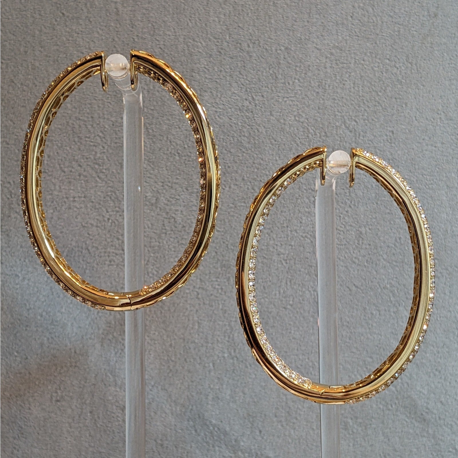 14.85cts Inside Out Oval Pave Diamond Hoop Earrings in 18k Yellow Gold