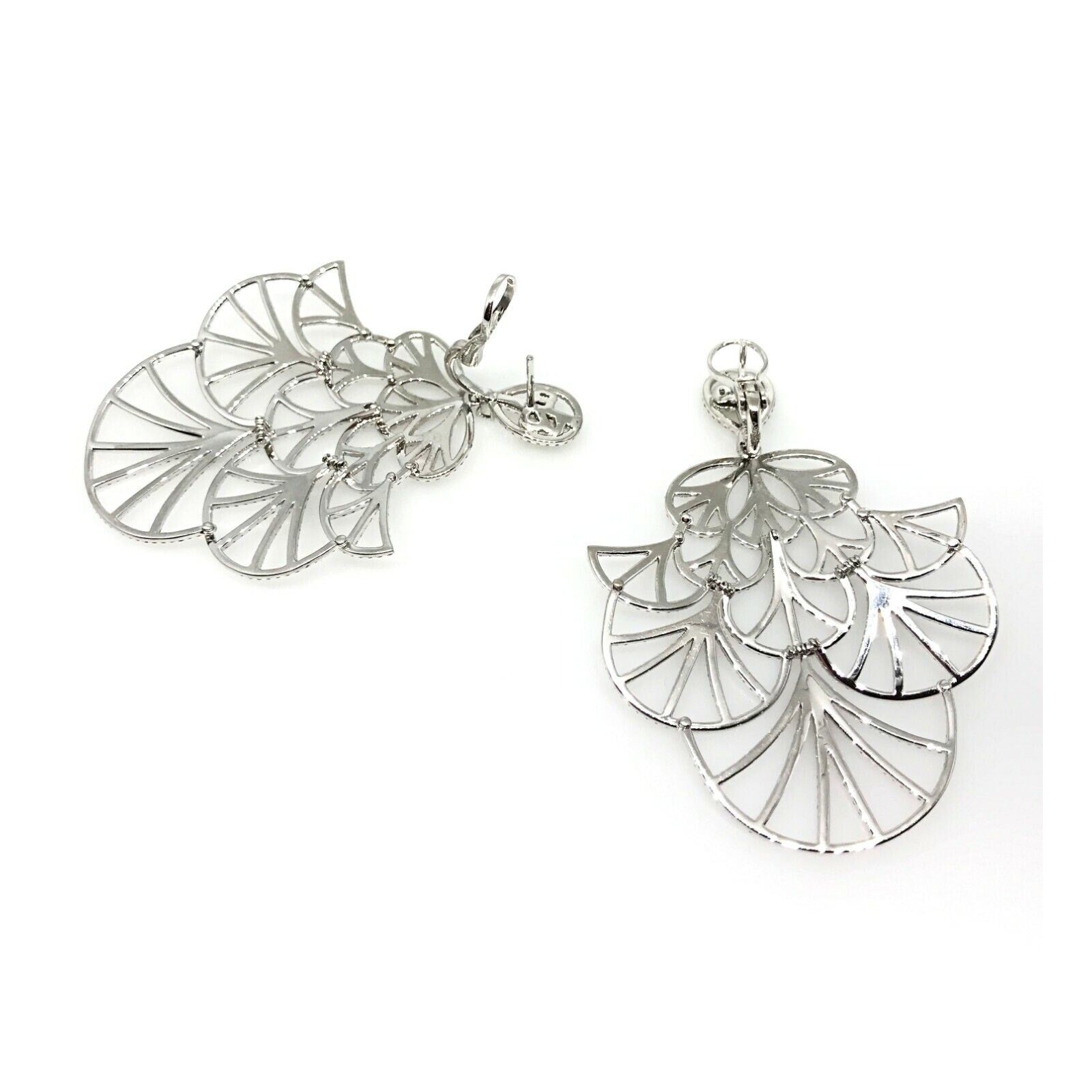 Large Diamond Fan Chandelier Earrings 9.50 carat TW in 18k White Gold