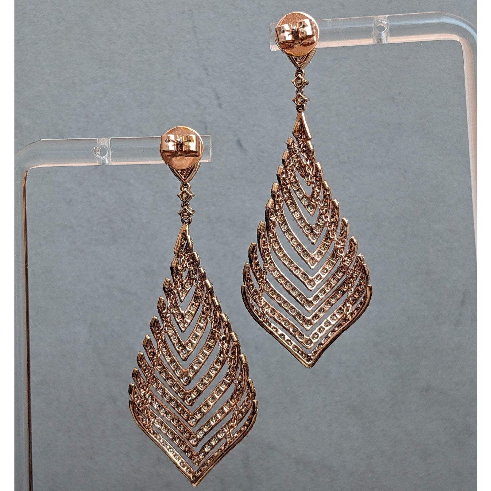 Natural Diamond Tier Drop Earrings 5.85 cttw in 18k Rose Gold