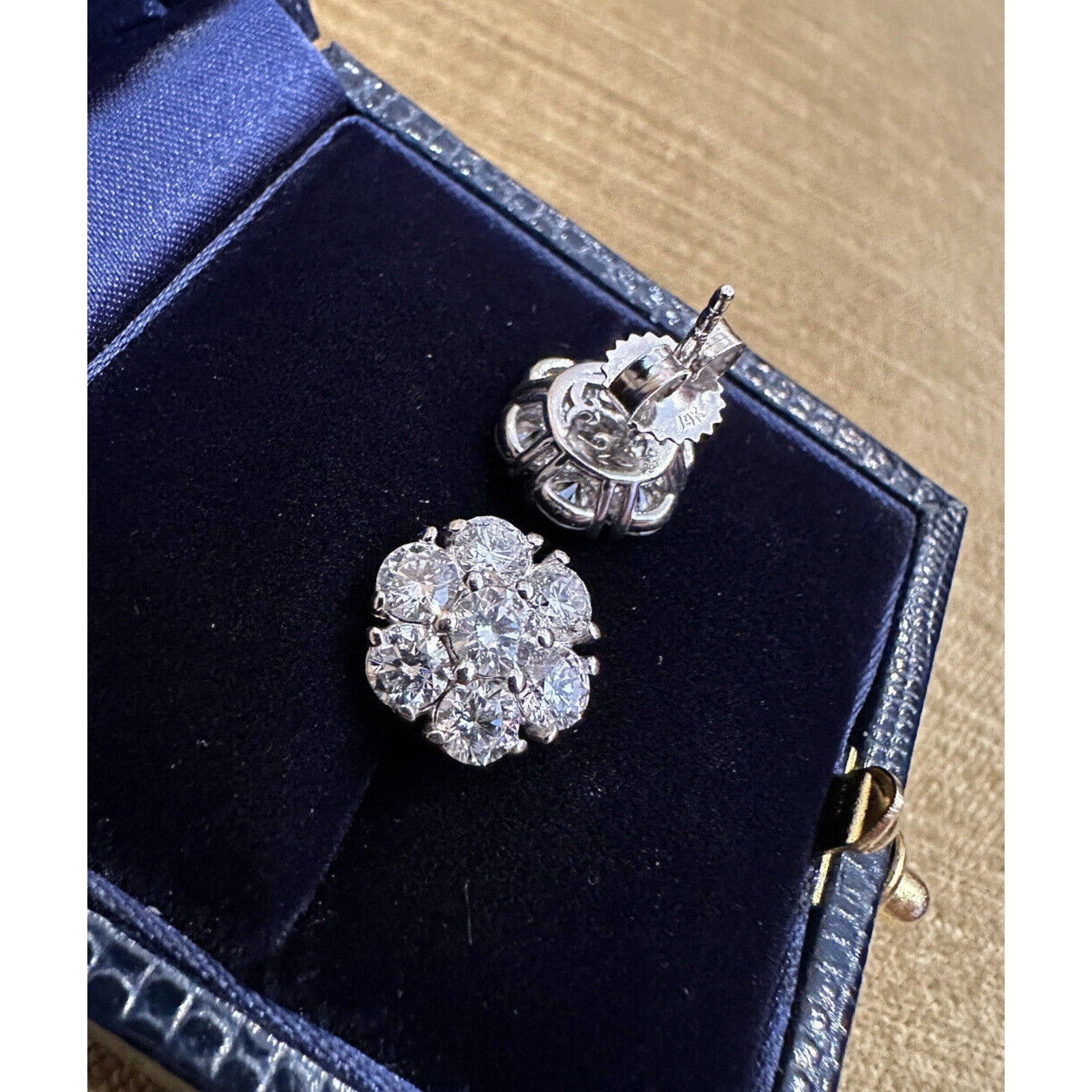 Diamond Floret Cluster Stud Earrings 3.10 cttw in 14k White Gold