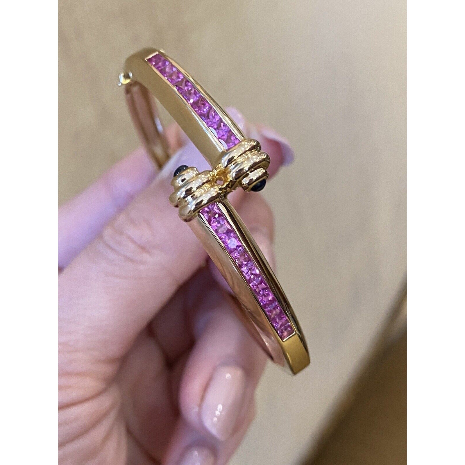 Pink Sapphire Crossover Bangle Bracelet in 18k Yellow Gold