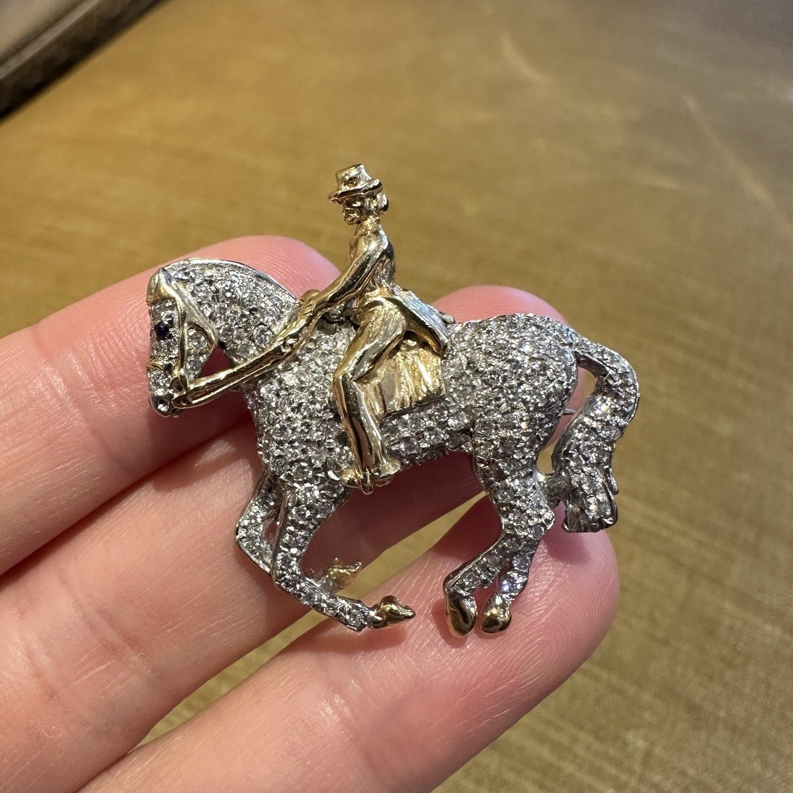 Van Dell Diamond Pave Horse & Rider Pin/Pendant in 14k Gold