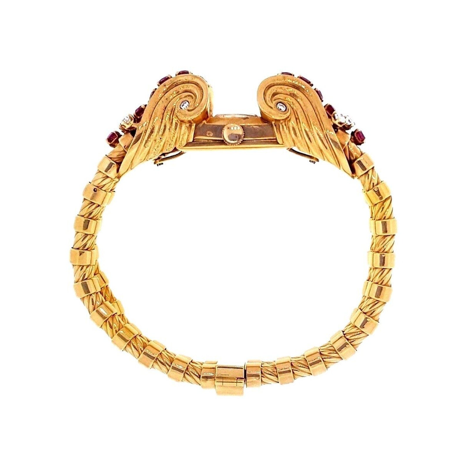 French Retro Ruby and Diamond Bracelet Watch in 18k Rose Gold