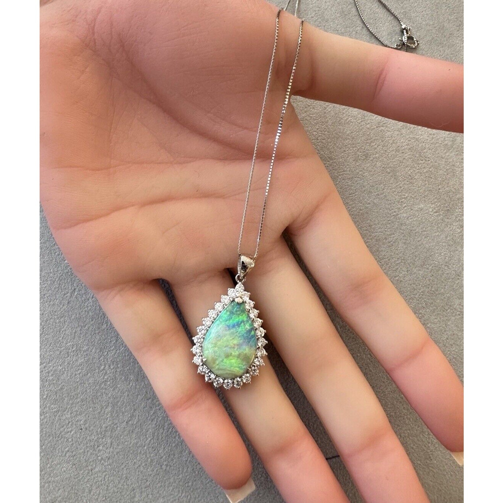 Pear-shaped Boulder Opal and Diamond Pendant Necklace in Platinum