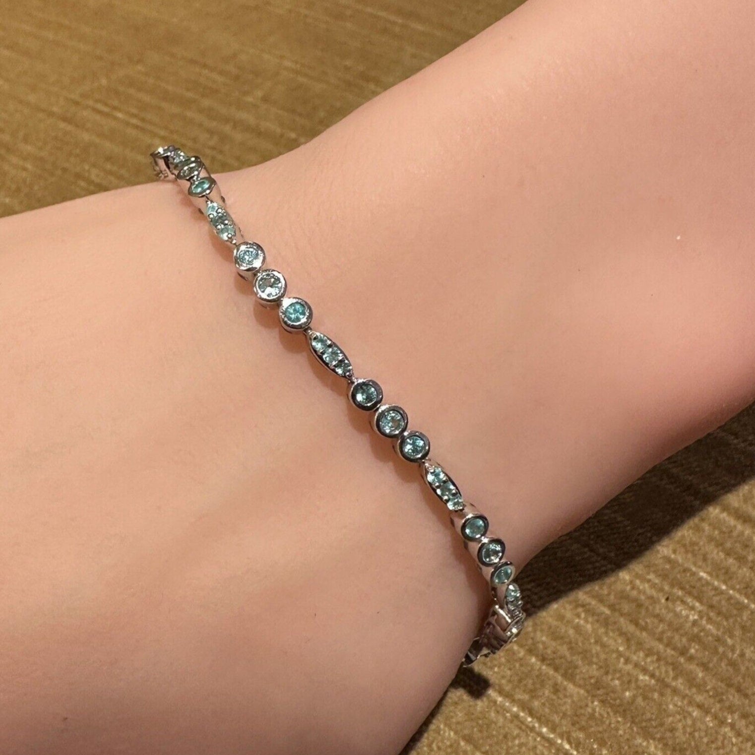 Natural Paraiba Tourmaline Tennis Bracelet in 18k White Gold - HM2666SN