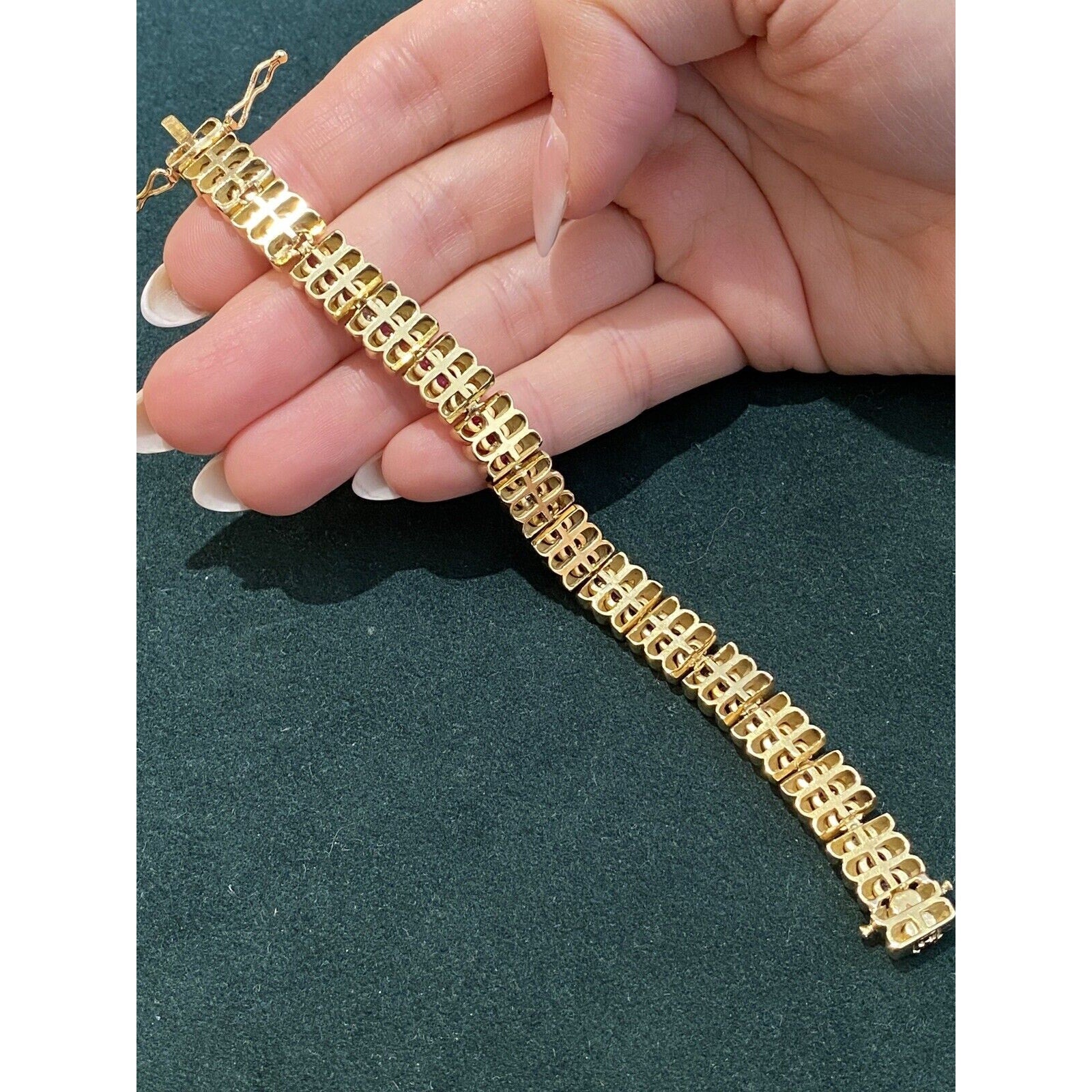 Vintage Ruby and Diamond Line Bracelet in 18k Yellow Gold - HM2405B