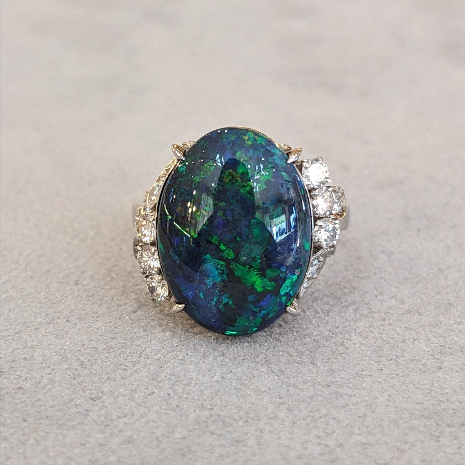 GIA Australian Black Opal and Diamond Ring in Platinum - HM2776BR