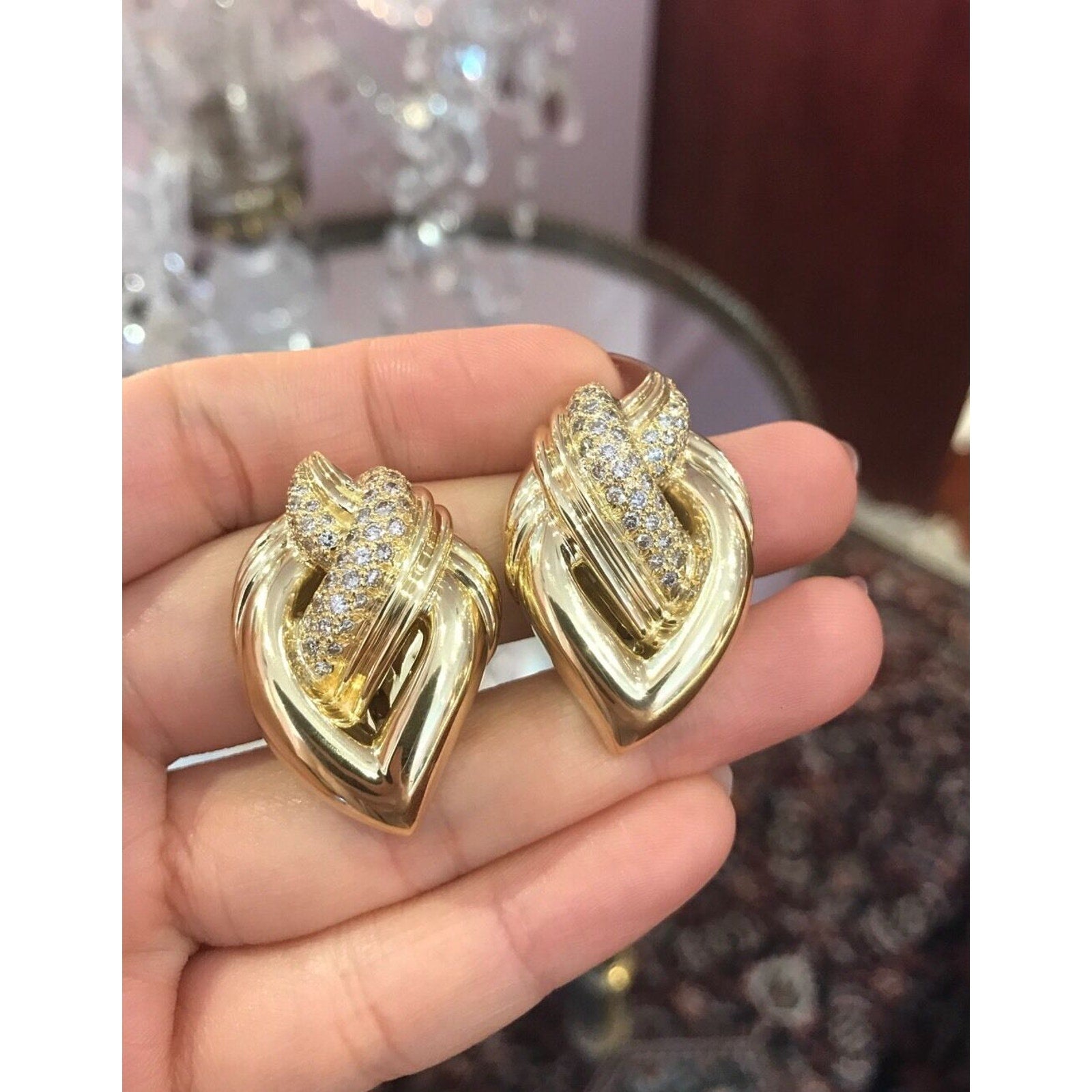 2.00 ct Large Pave Diamond Knot Earrings in 18K Yellow Gold