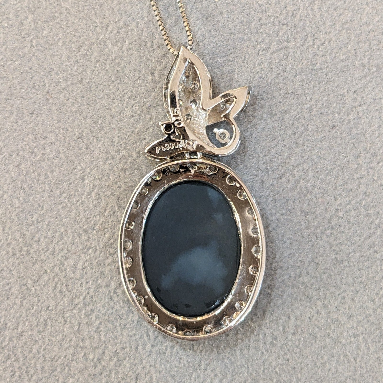 Black Opal and Diamond Pendant Necklace in Platinum