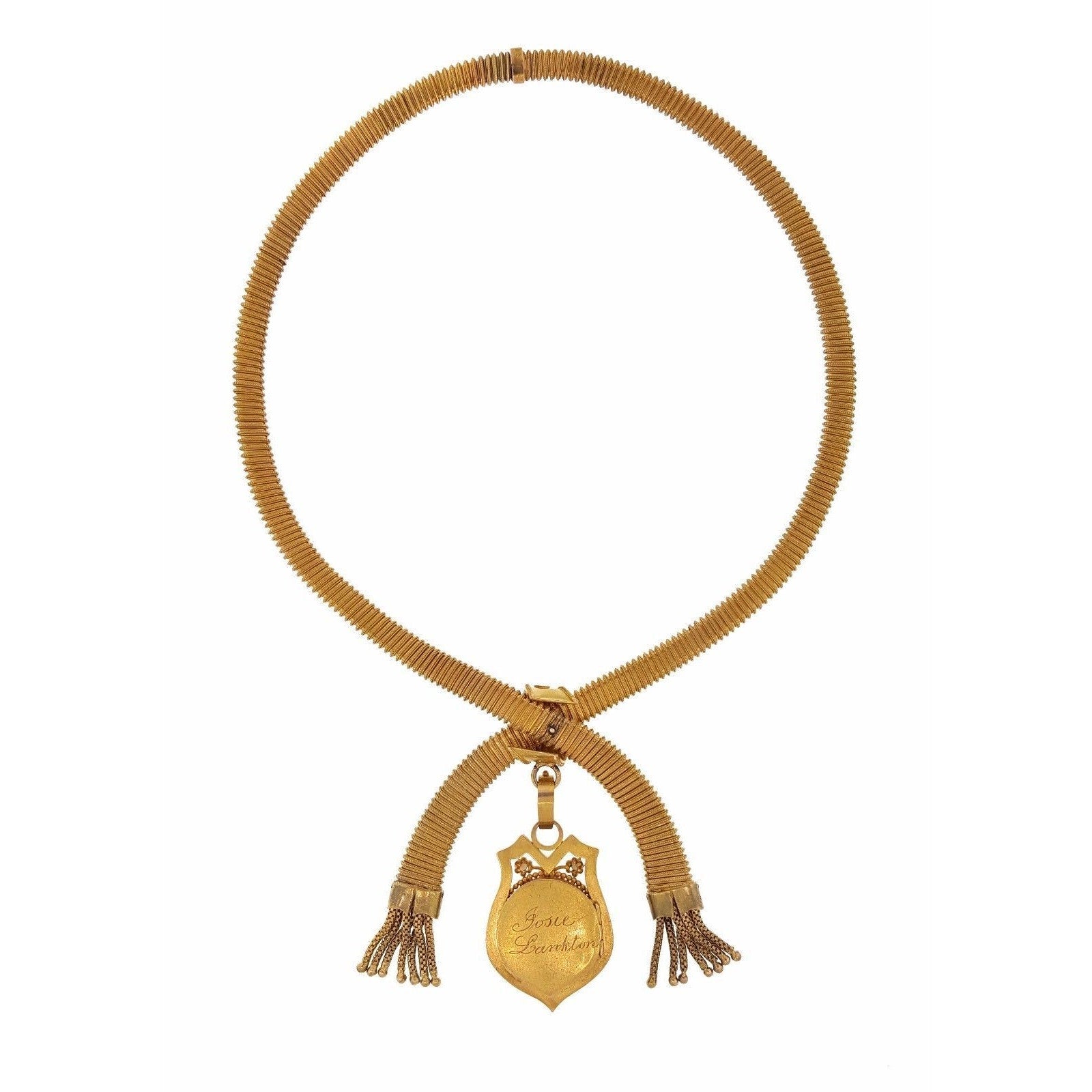 Victorian Coil Style Necklace with Tassel and Locket in 14k and 18k