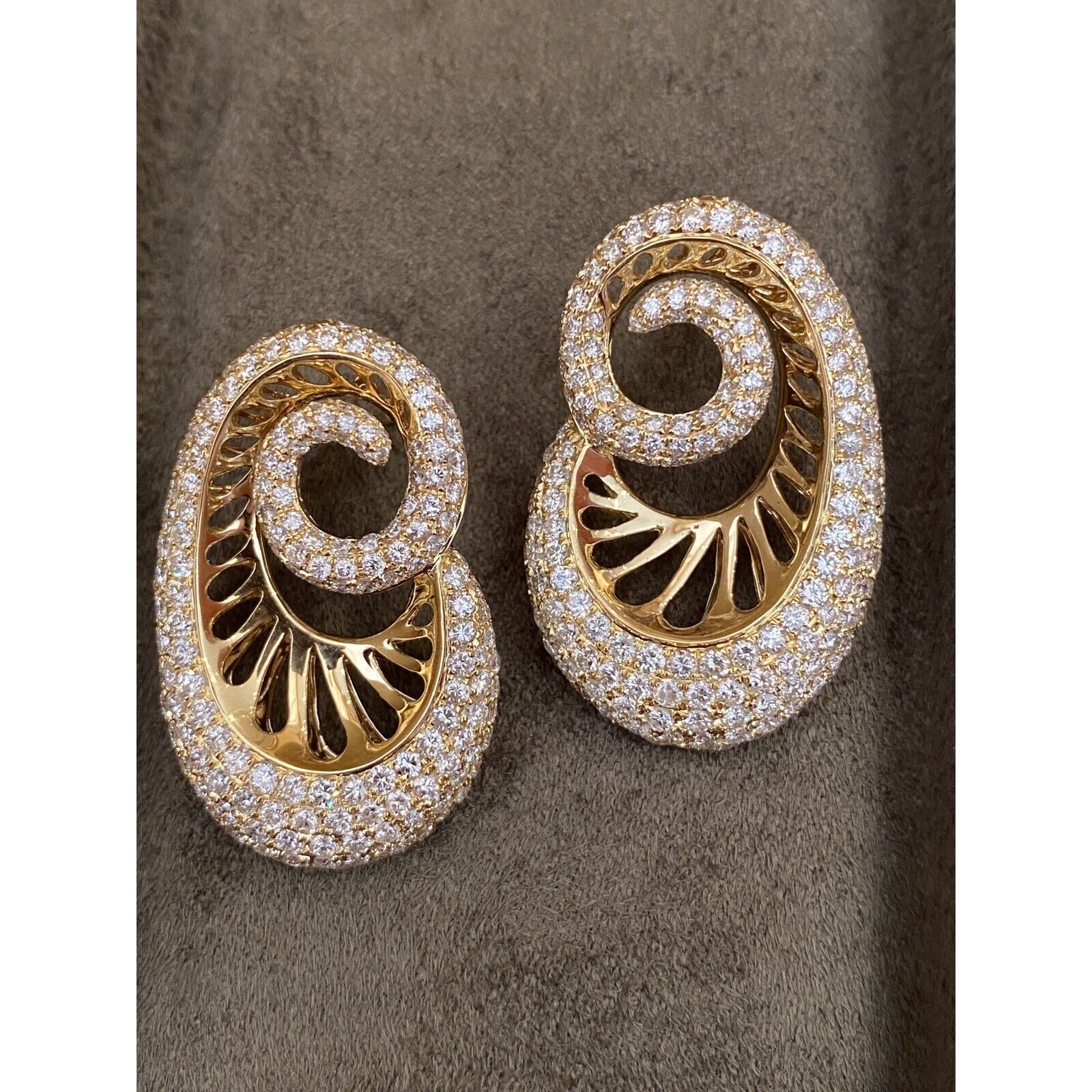 Diamond Pave Earrings Paisley Design 6.22 cttw in 18k Yellow Gold--HM2222BA