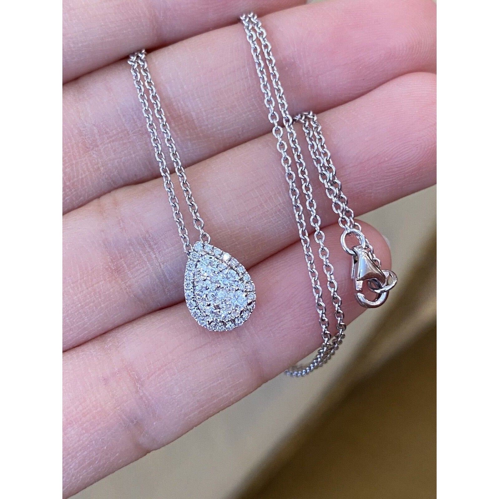 Teardrop Diamond Cluster Pendant Necklace in 18k White Gold--HM2380V