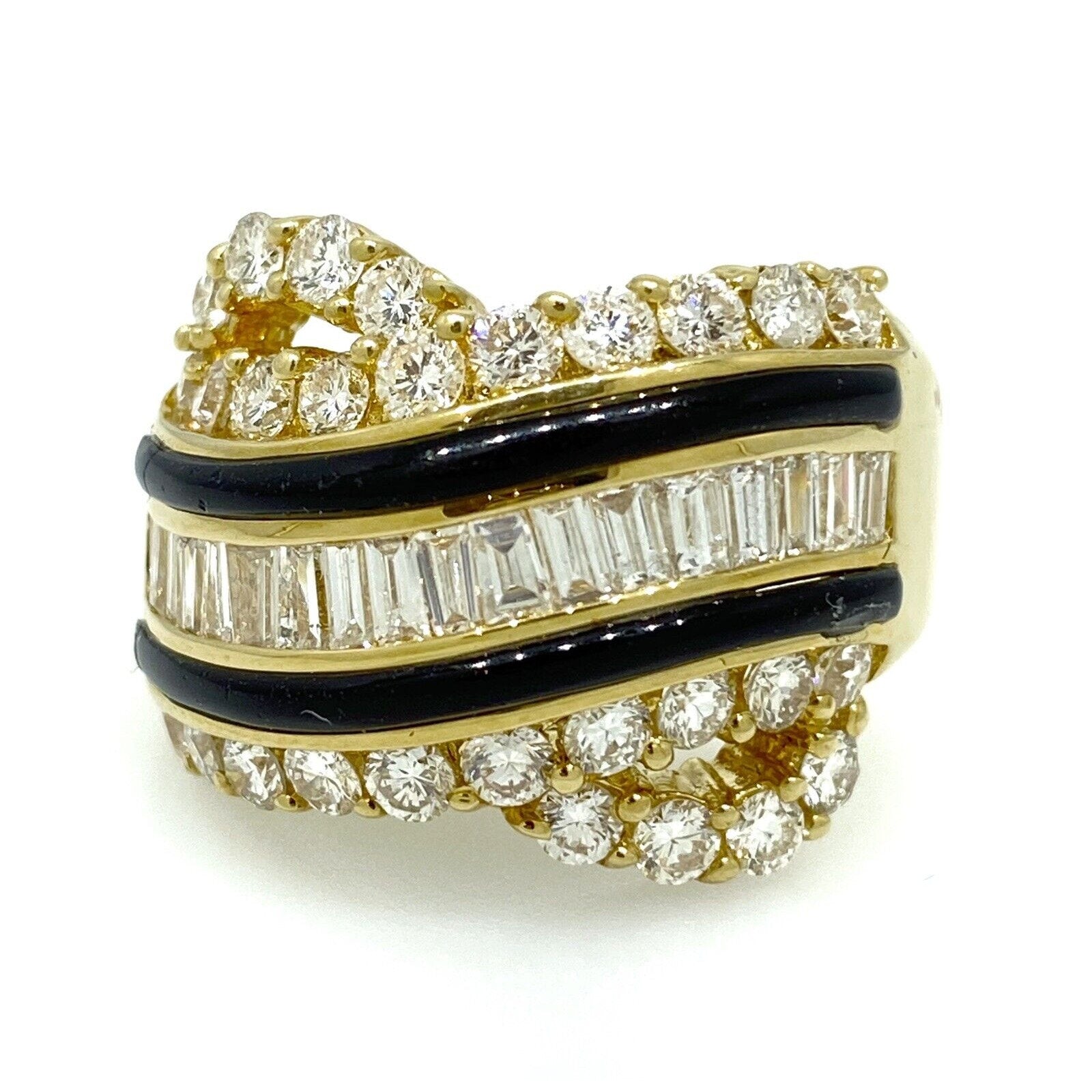 Wide Diamond Band Ring with Onyx in 18k Yellow Gold