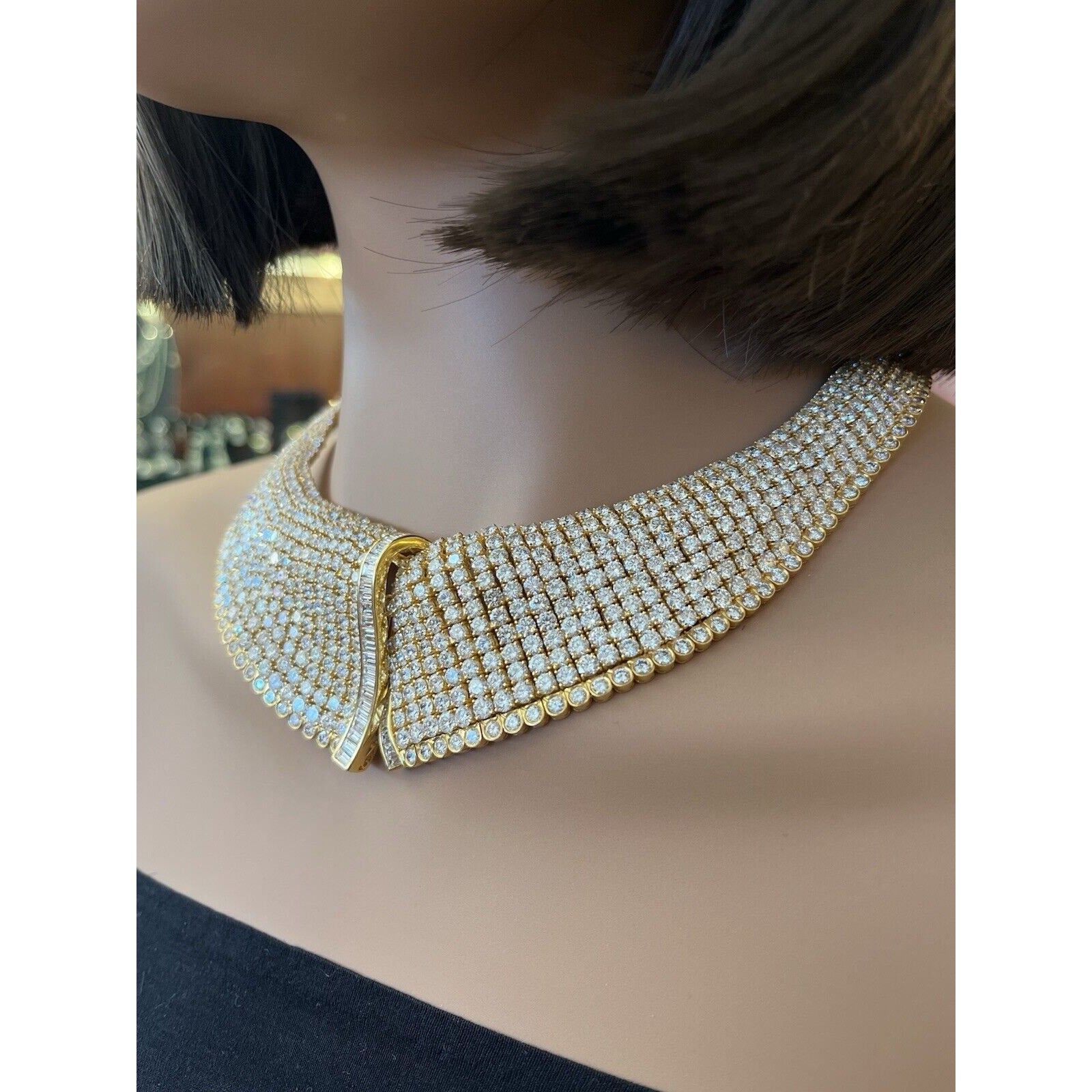 Wide Diamond Collar Necklace 100.00 cttw in 18k Yellow Gold