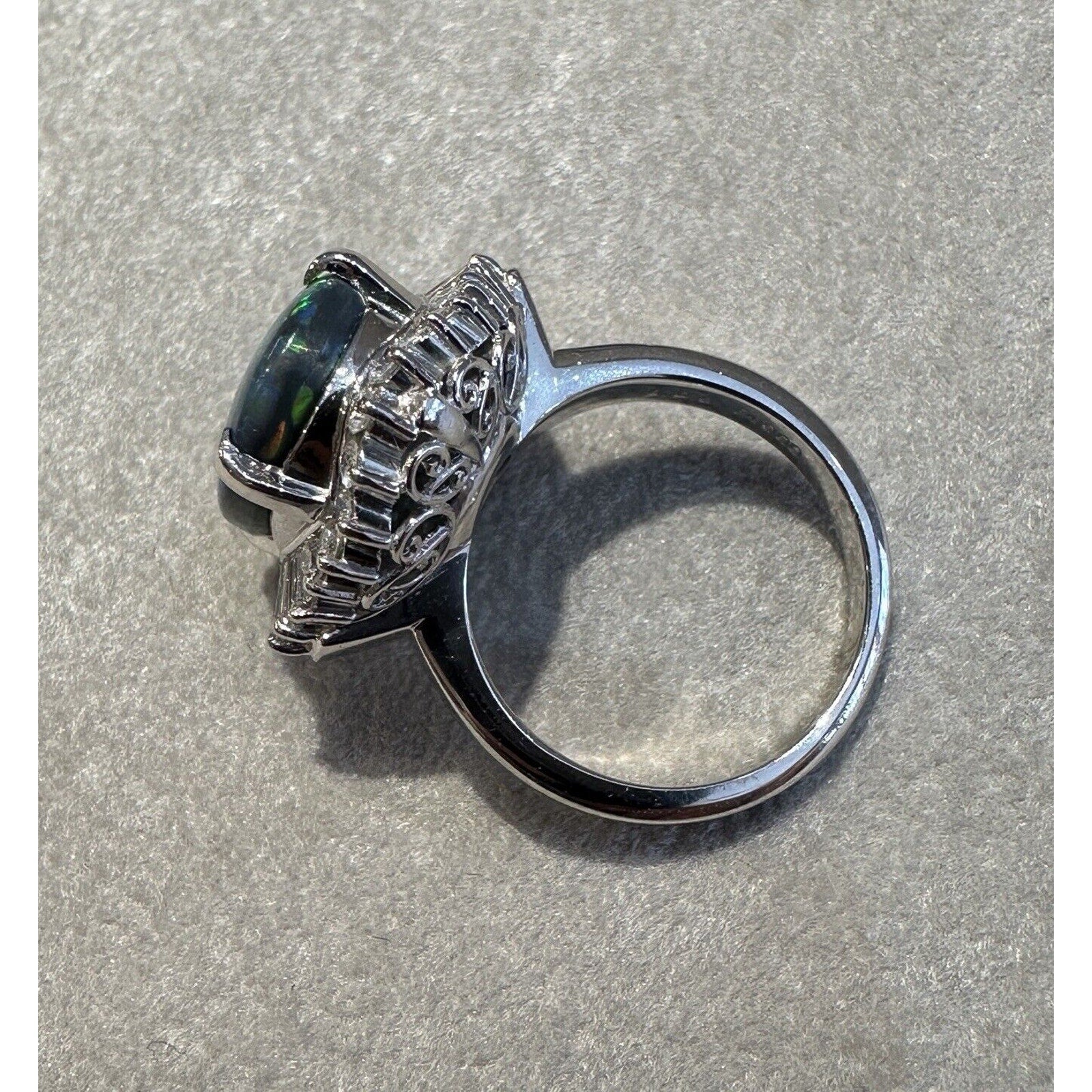 GIA Natural Black Opal 6.23 ct and Diamond Cocktail Ring in Platinum