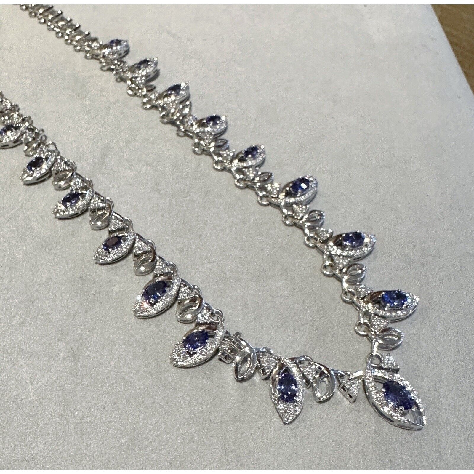 Natural Tanzanite and Diamond Choker Necklace in 18k White Gold