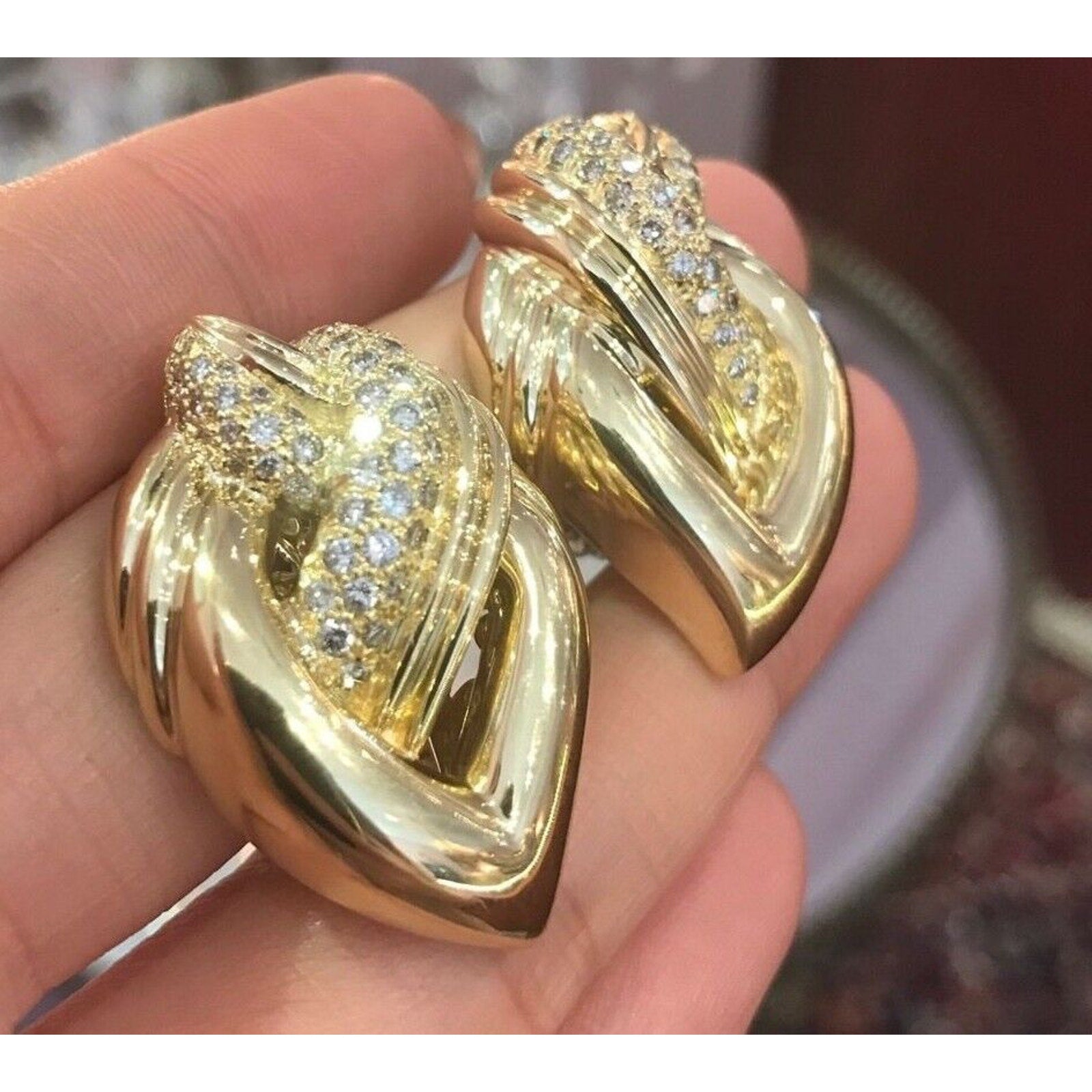 2.00 ct Large Pave Diamond Knot Earrings in 18K Yellow Gold