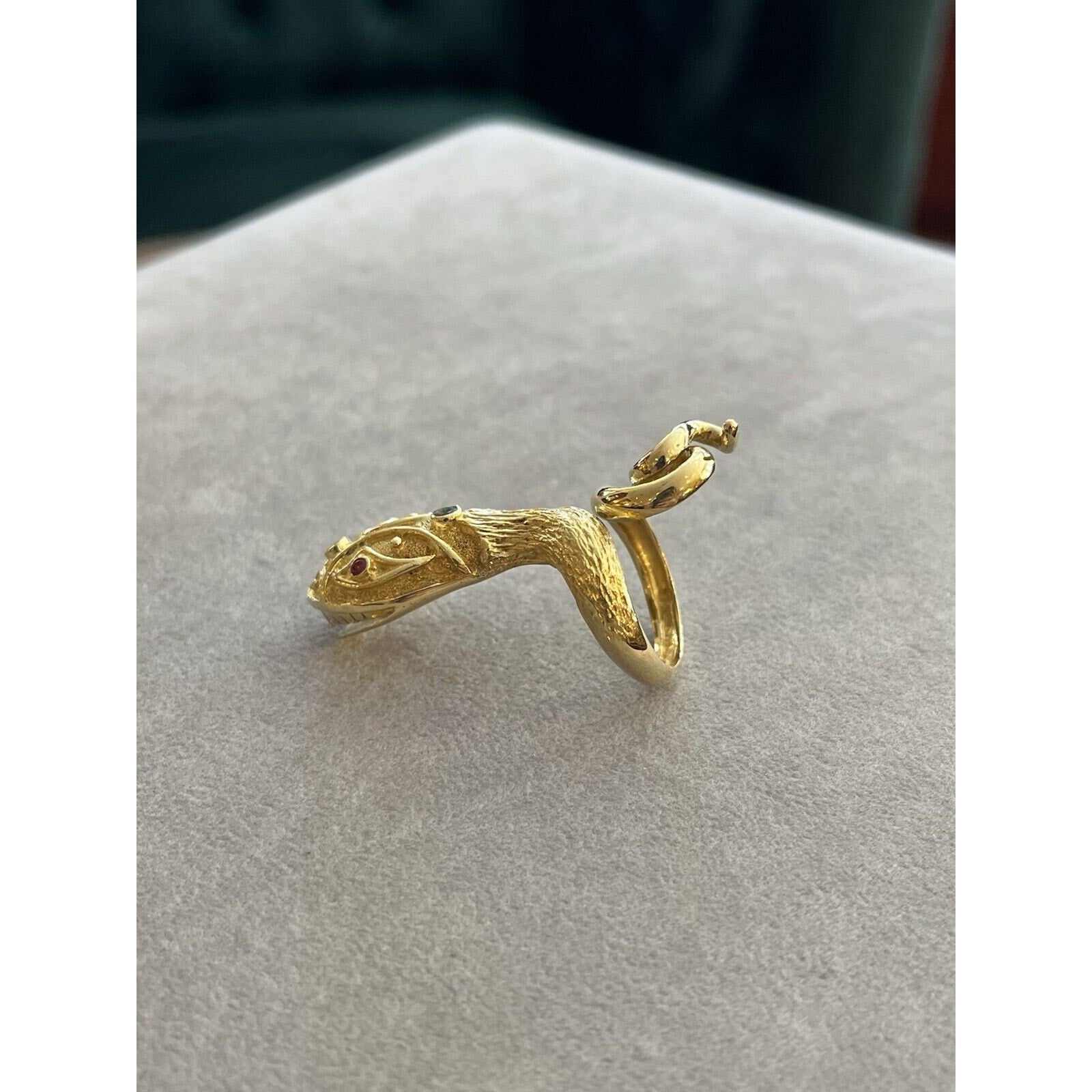 Lalalounis Snake Ring with Ruby and Emeralds in 18k Yellow Gold