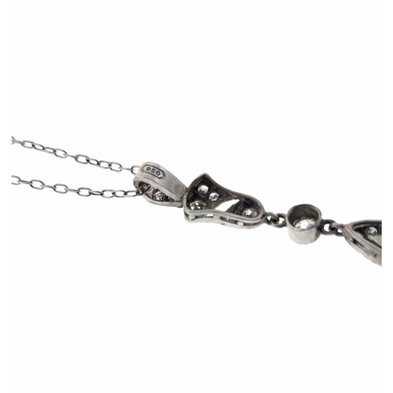 Vintage Diamond & Enamel Drop Necklace in 18k White Gold & Platinum