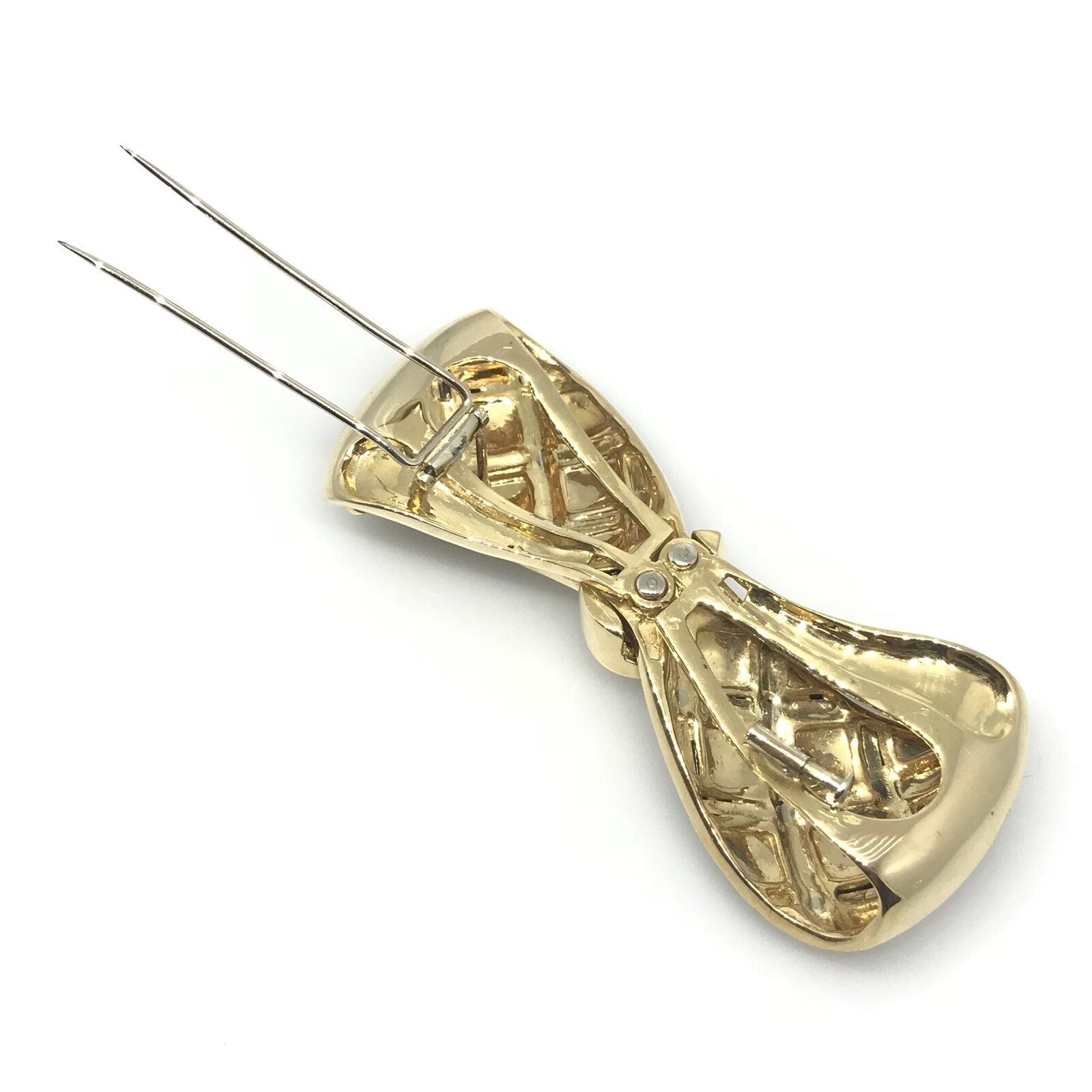 Large Black Enamel and Diamond Bow Pin / Brooch in 18k Yellow Gold