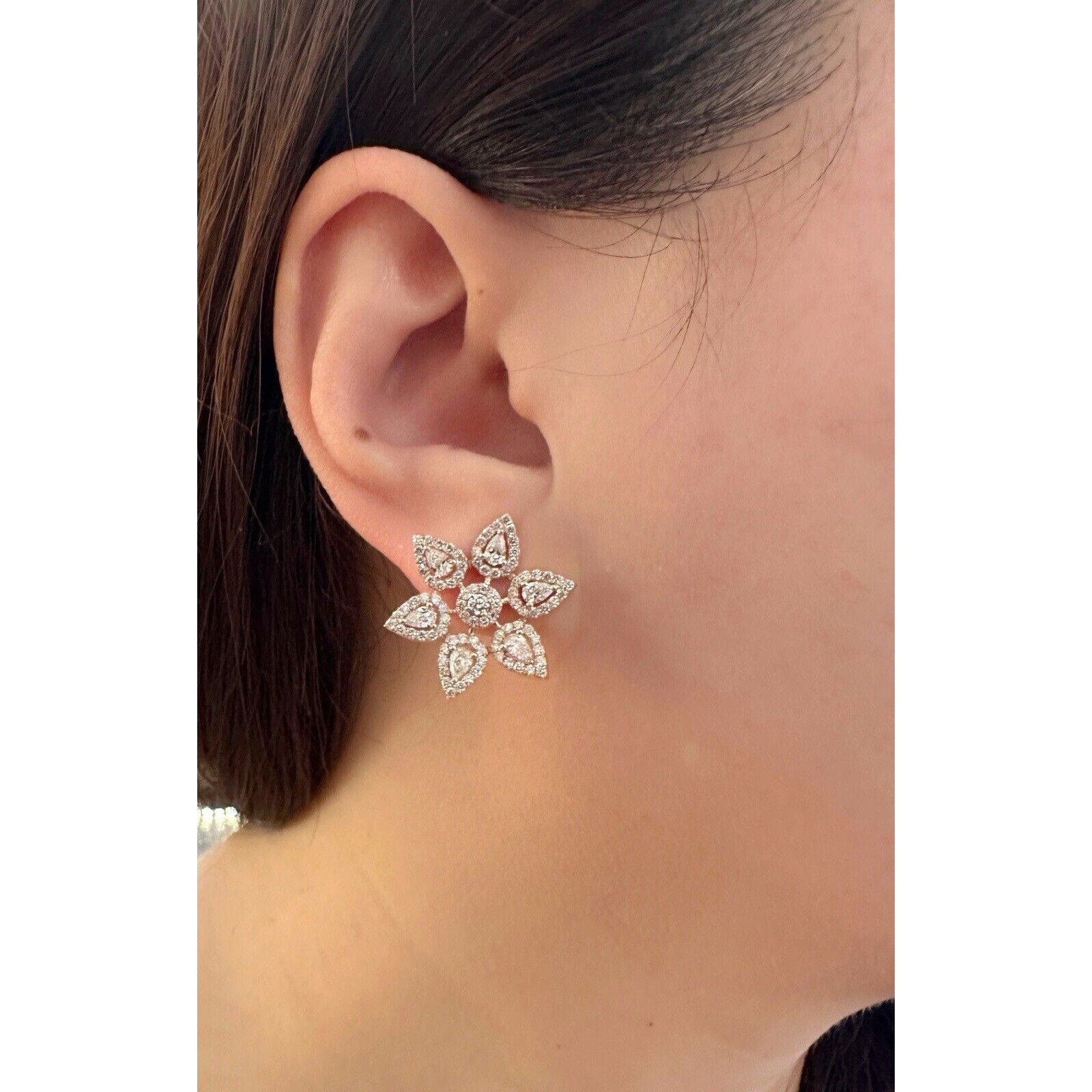 Natural Diamond Flower Earrings 2.30 cttw in 14k Rose Gold