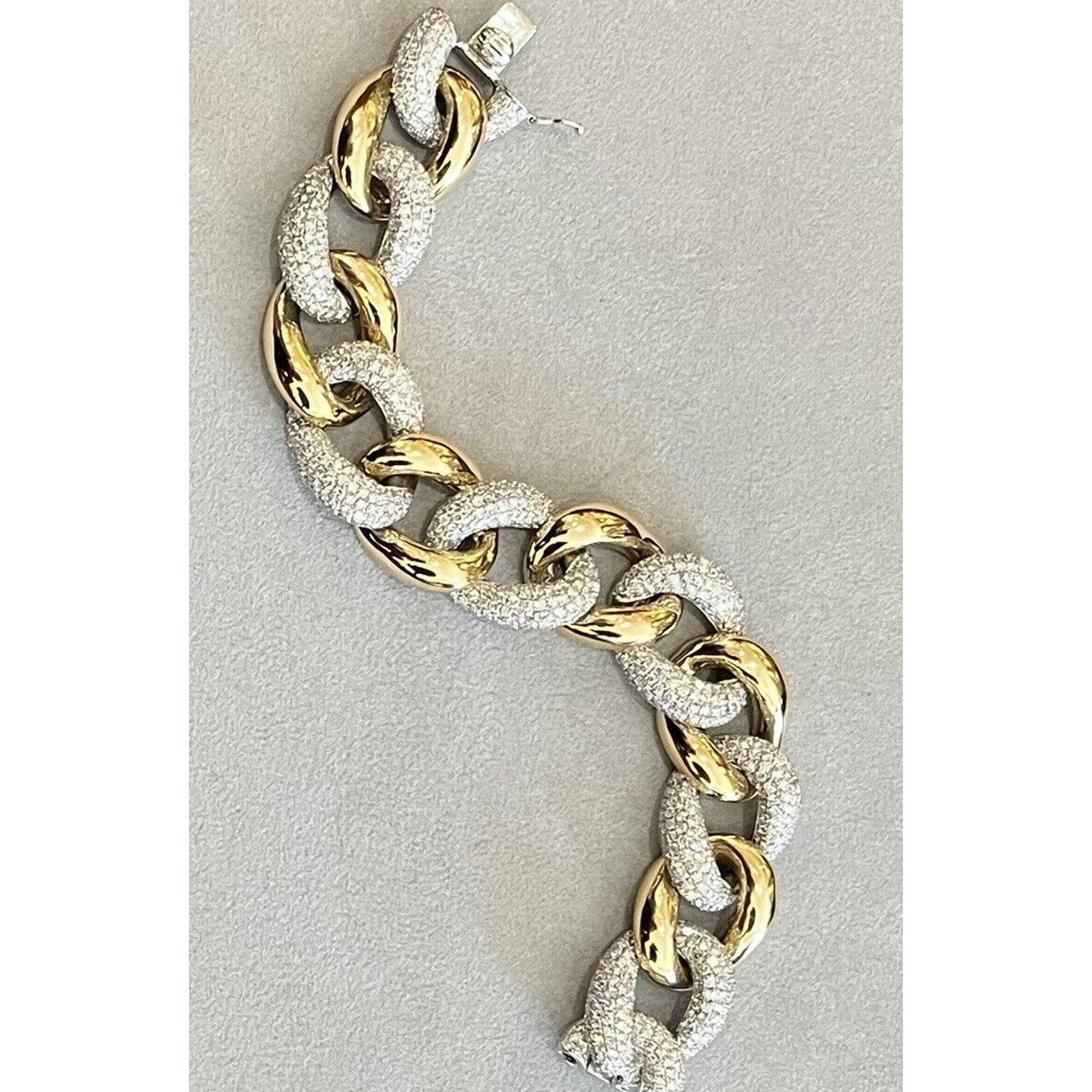 Pave Diamond Link Bracelet 16.00 cttw in 18k White & Yellow Gold