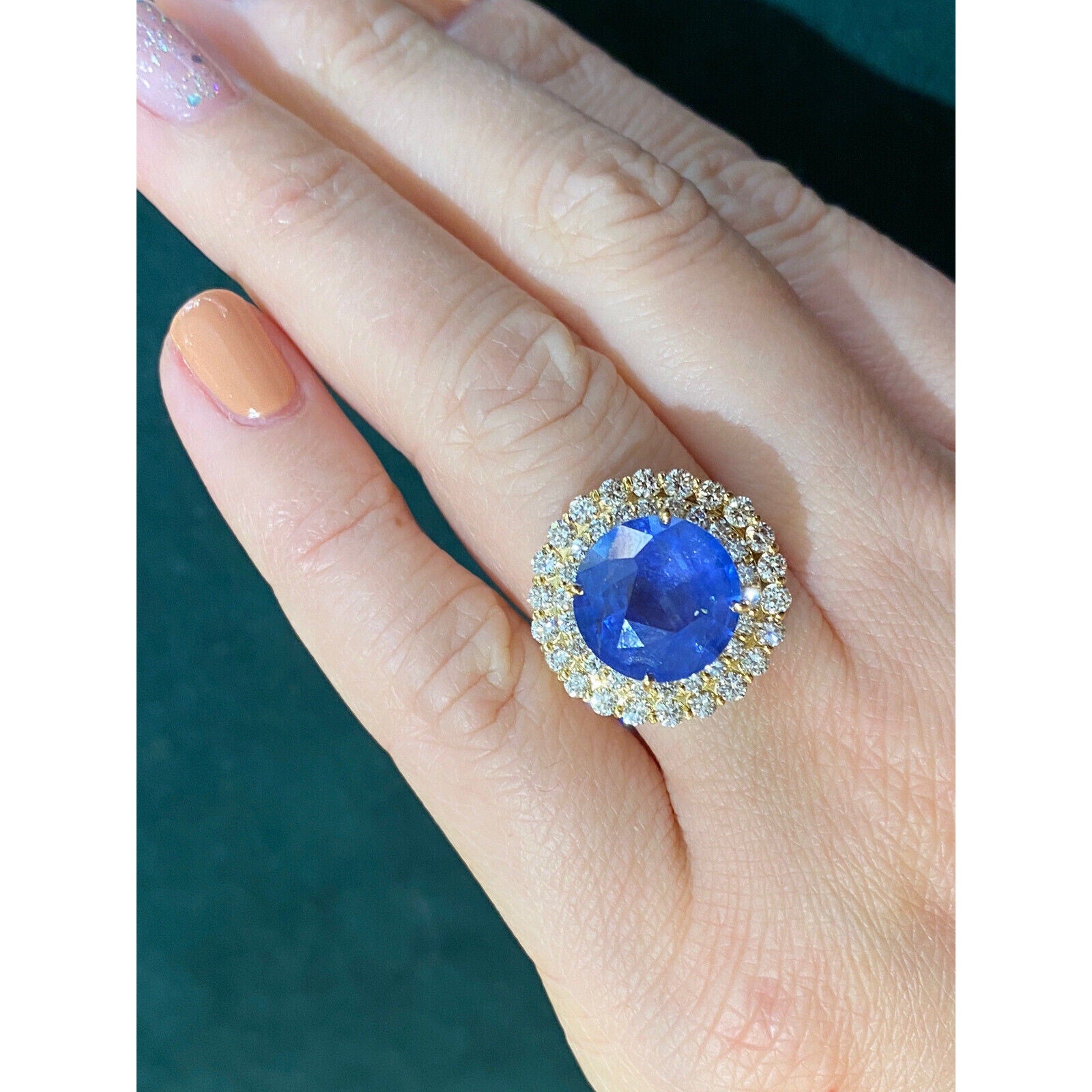 7.68 ct Round Sapphire Unheated Ceylon with Diamonds in 18k Yellow Gold-HM2427BZ