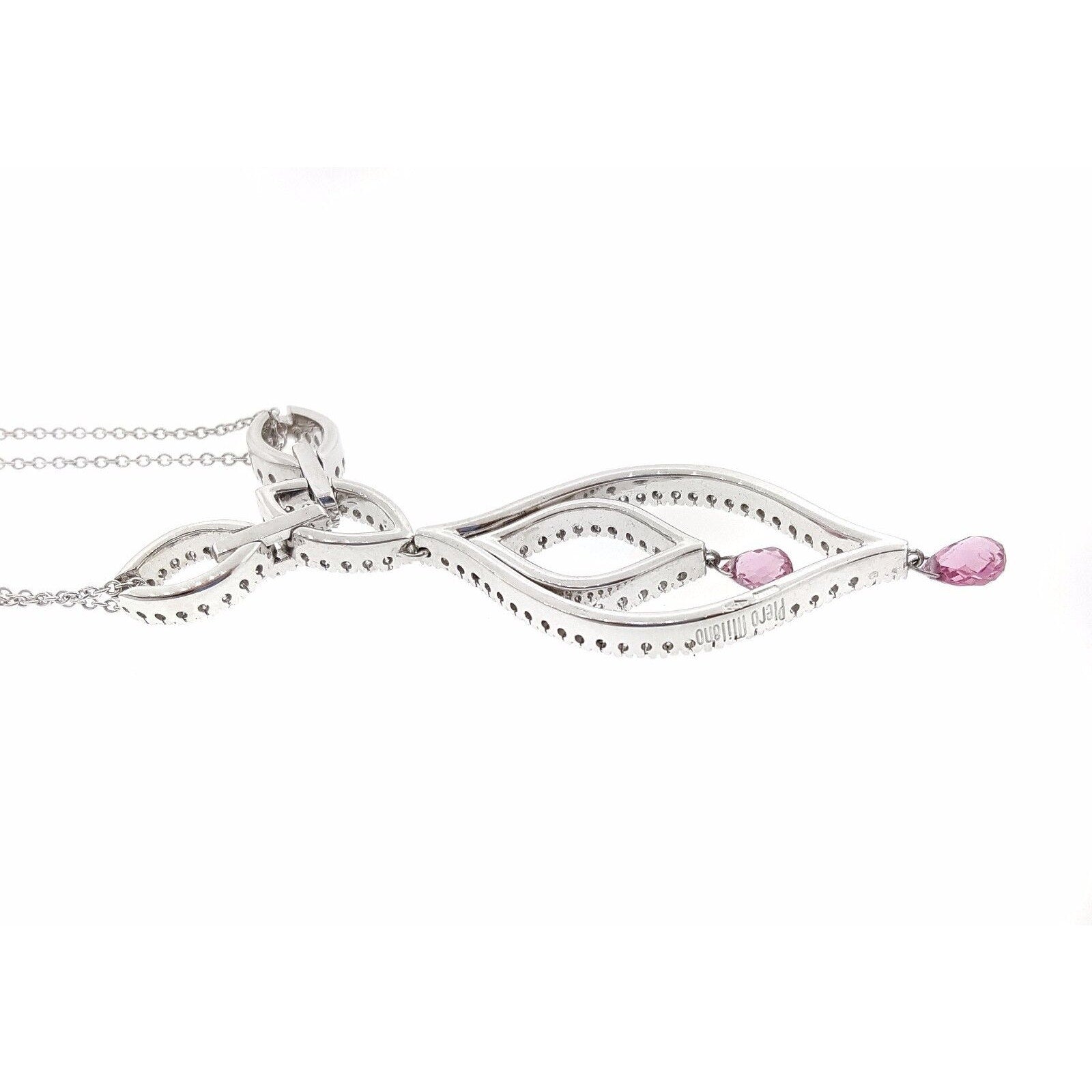 Piero Milano Sapphire and ds Diamond Drop Necklace 18k White Gold