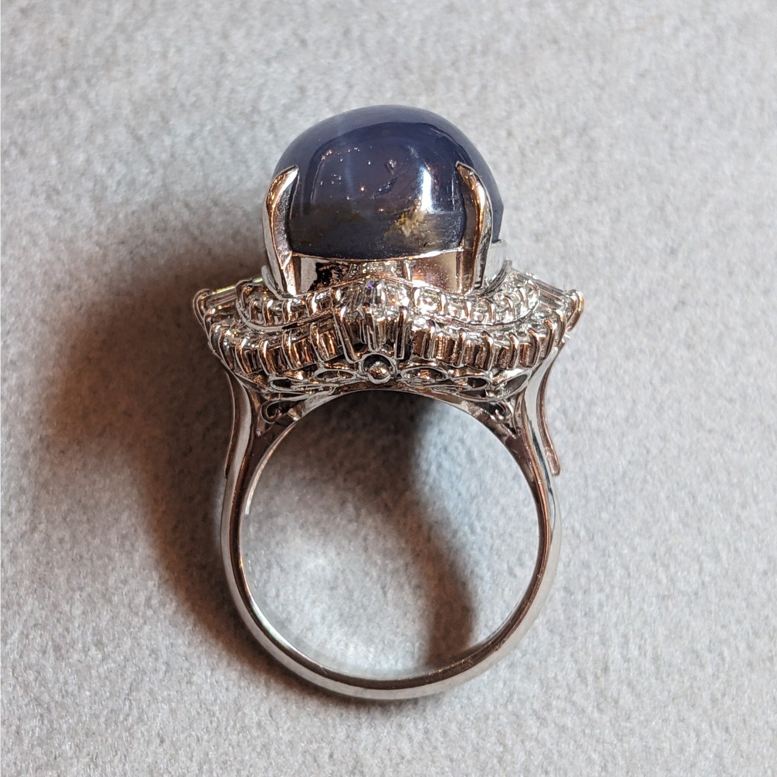 Large 31.52 ct Blue Star Sapphire in Platinum Diamond Ballerina Setting