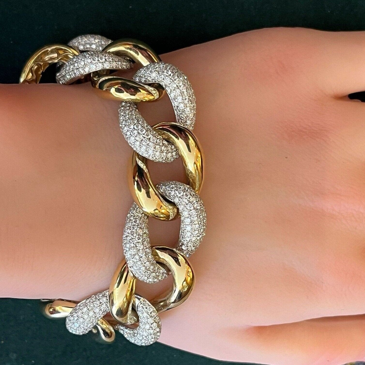 Pave Diamond Link Bracelet 16.00 cttw in 18k White & Yellow Gold