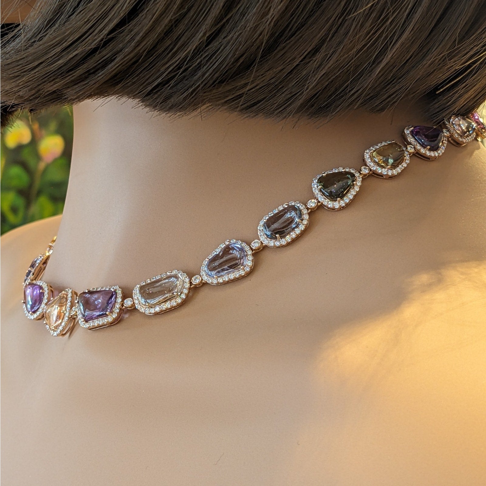 Certified Unheated Sapphire and Diamond Necklace in 18k Rose Gold
