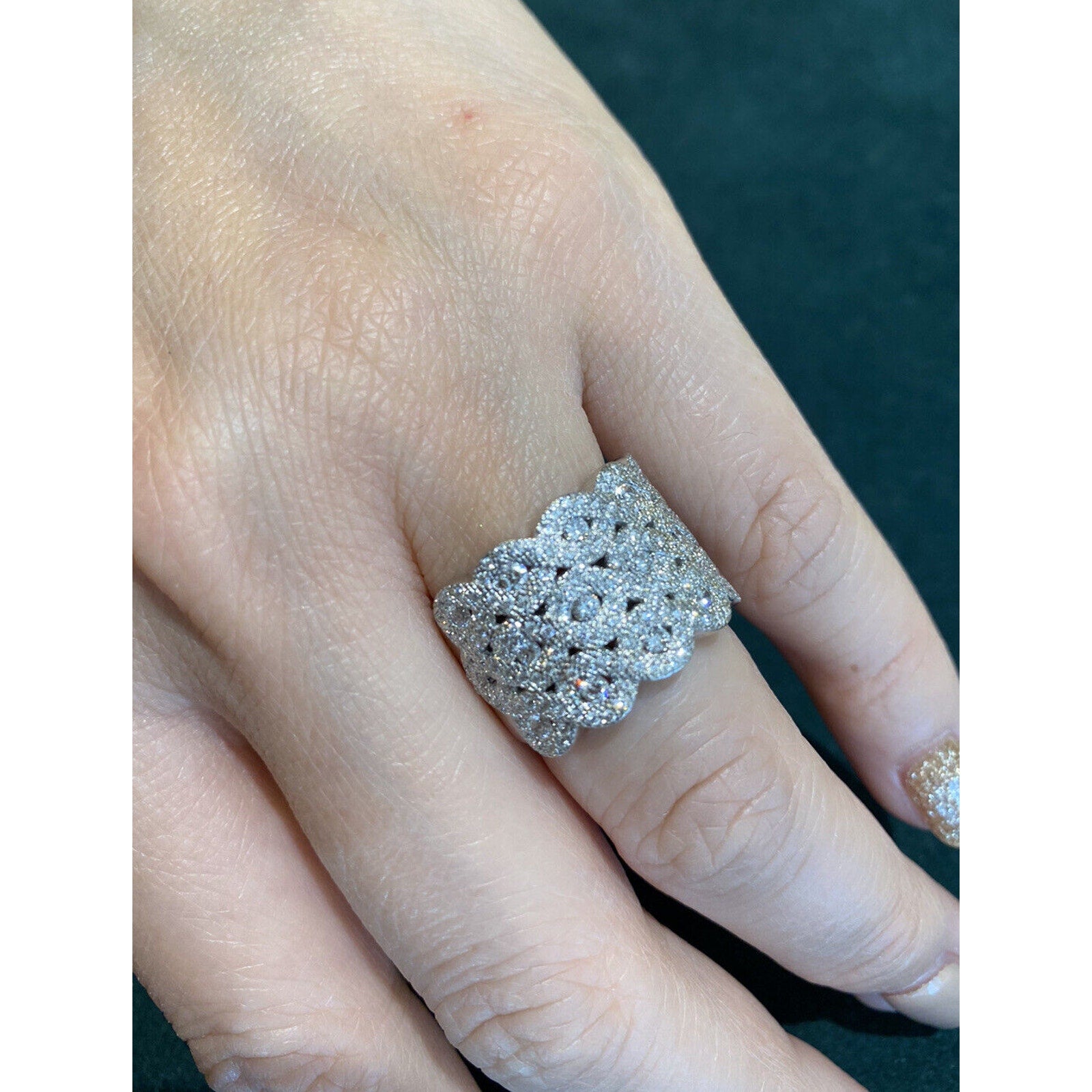 Wide Diamond Cocktail Band Ring 1.44 cttw in 18k White Gold