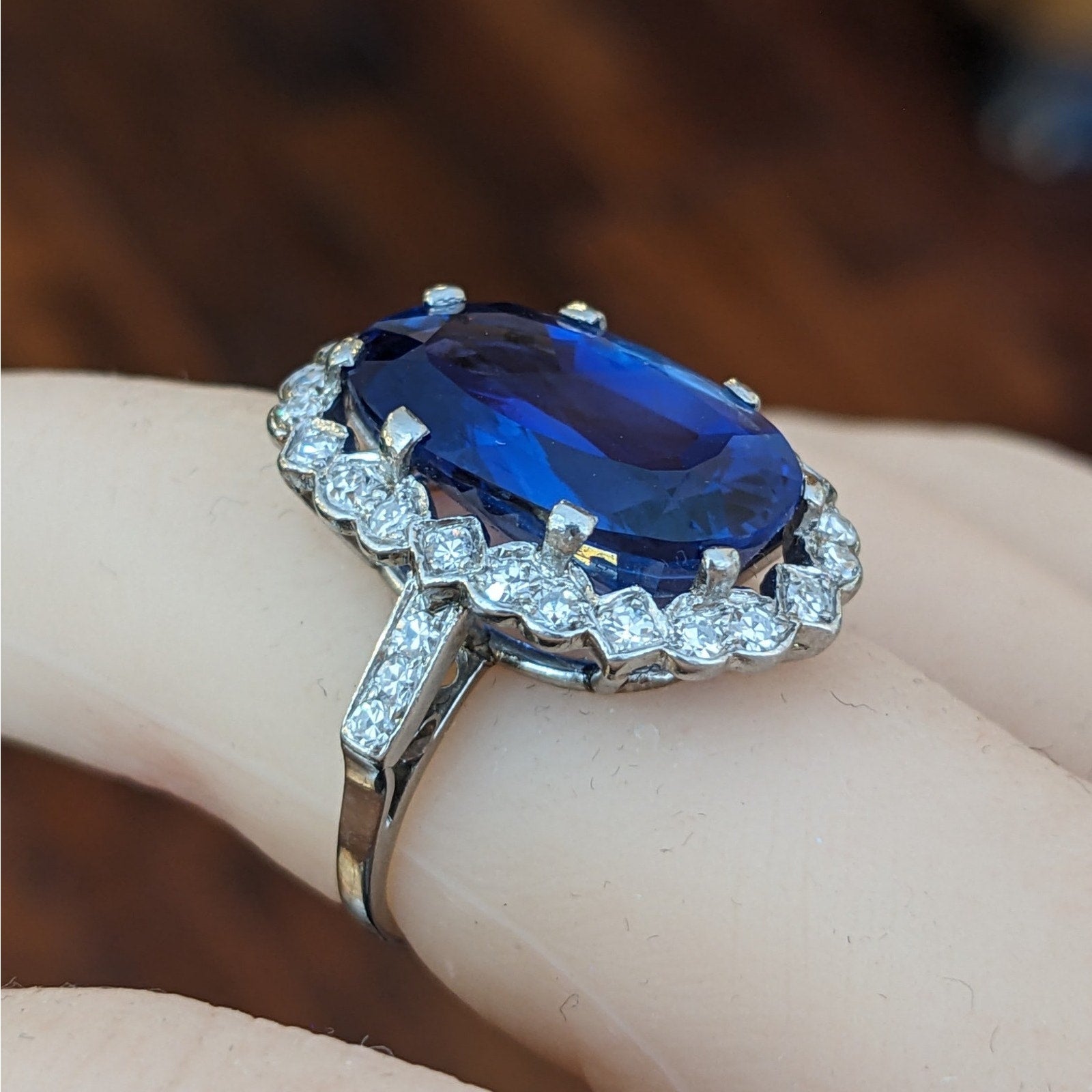 GIA 12.81 ct Unheated Burma Sapphire Vintage Diamond Ring in Platinum